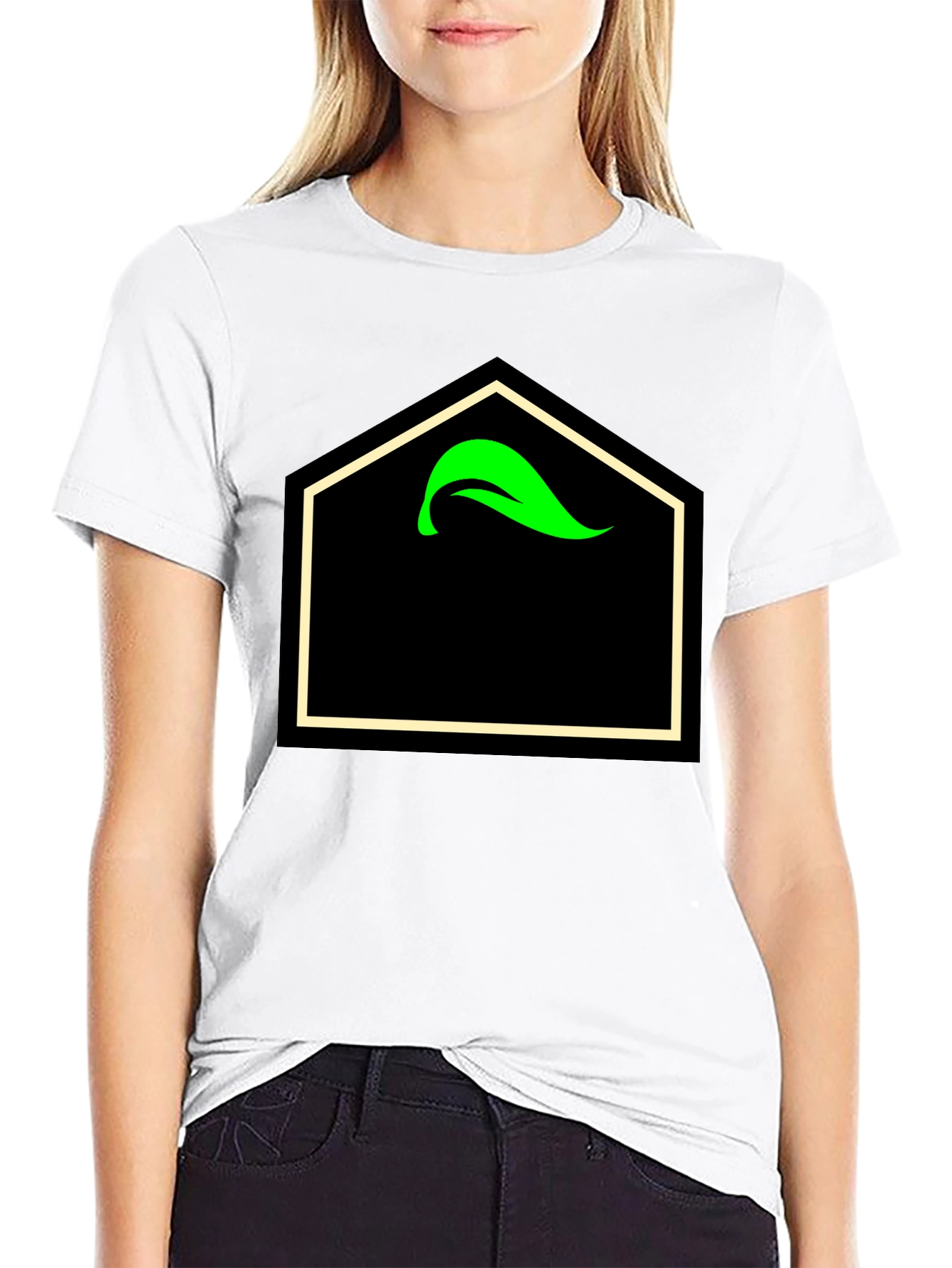 Black T-Shirt with Geometric Leaf Design