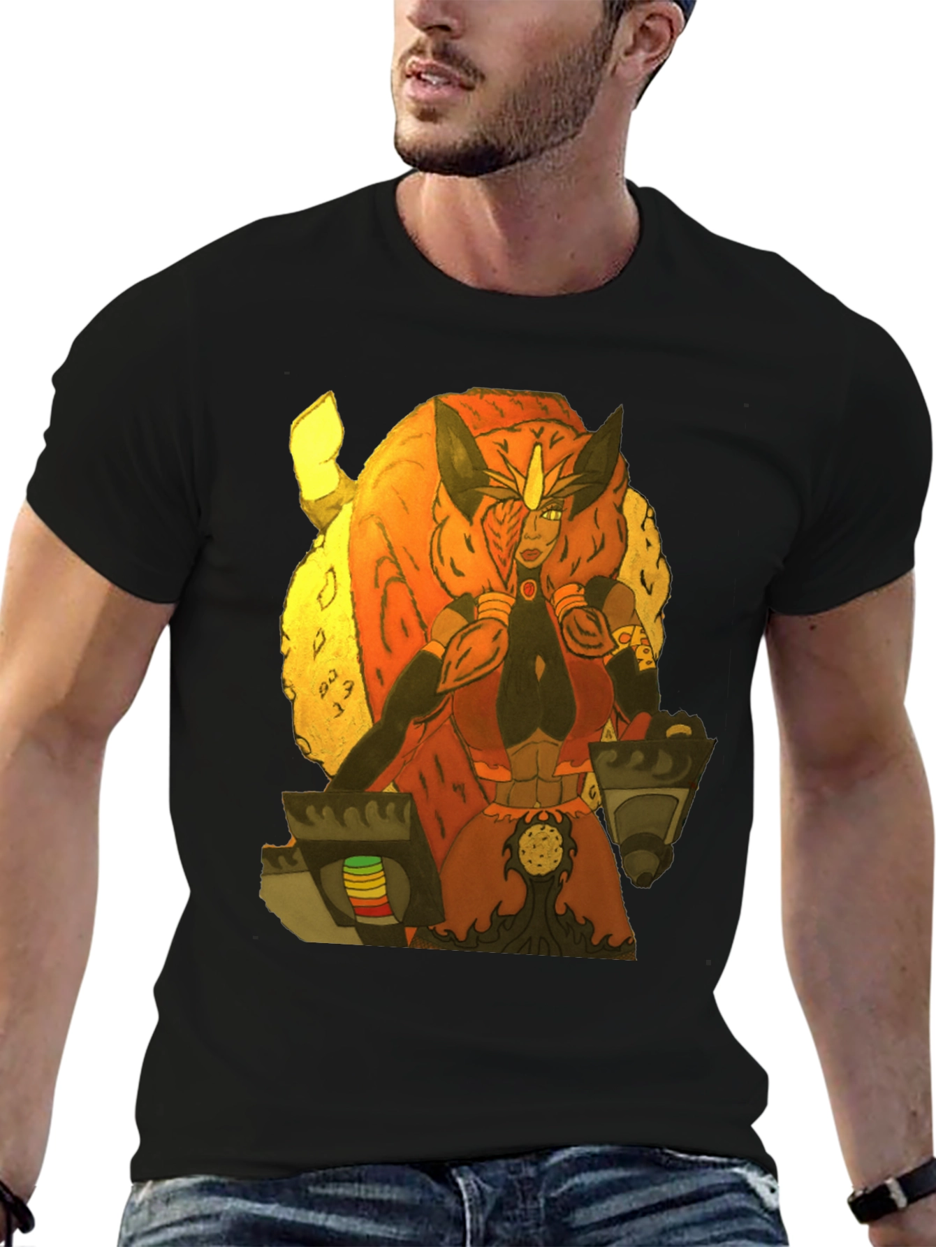 Fantasy Character Graphic Print Black T-Shirt
