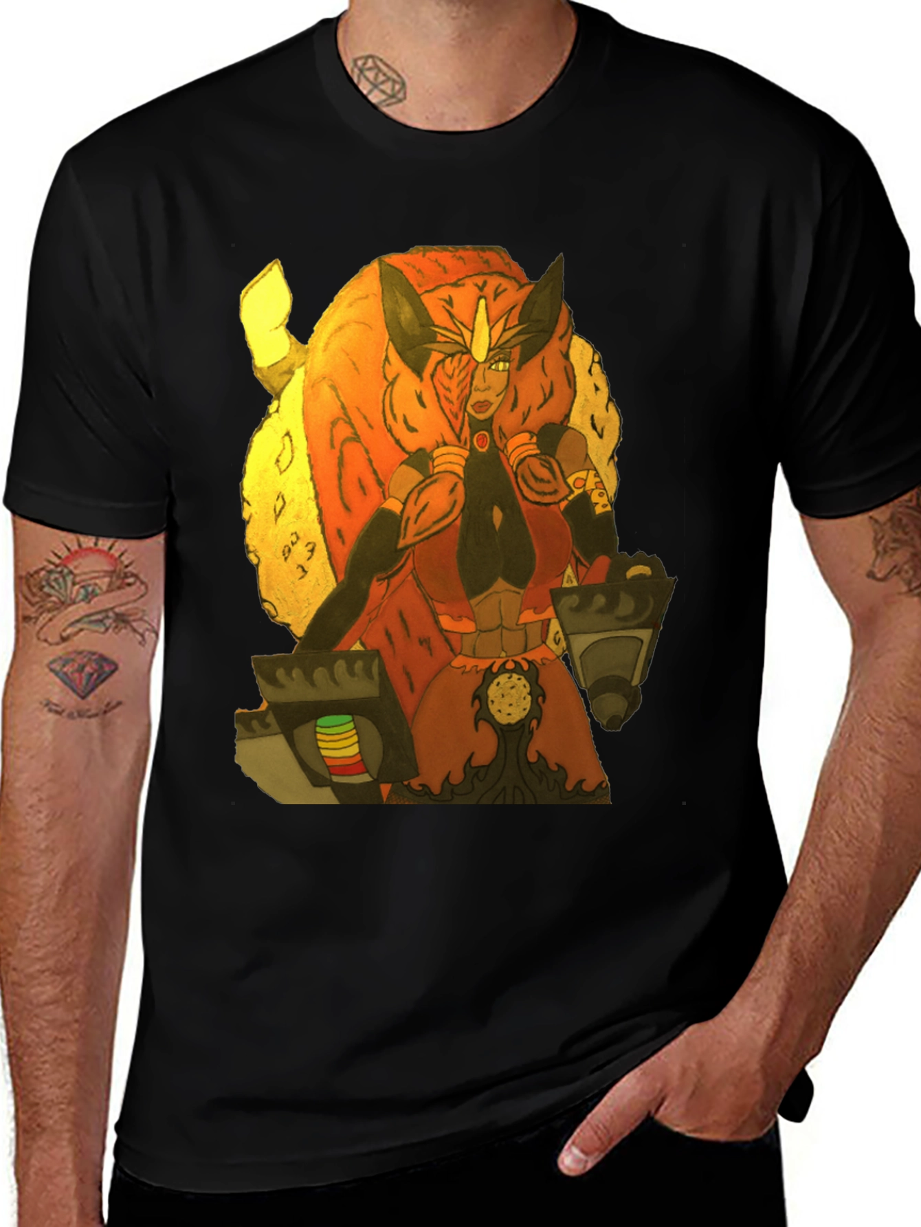 Fantasy Character Graphic Print Black T-Shirt