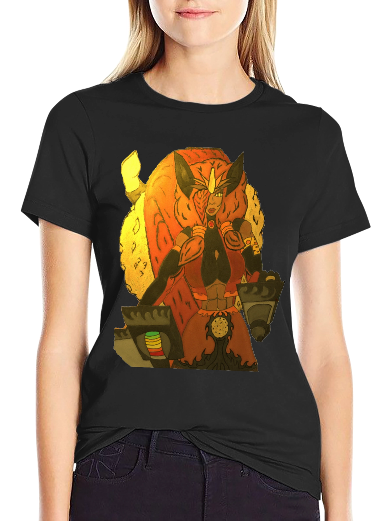 Fantasy Character Graphic Print Black T-Shirt