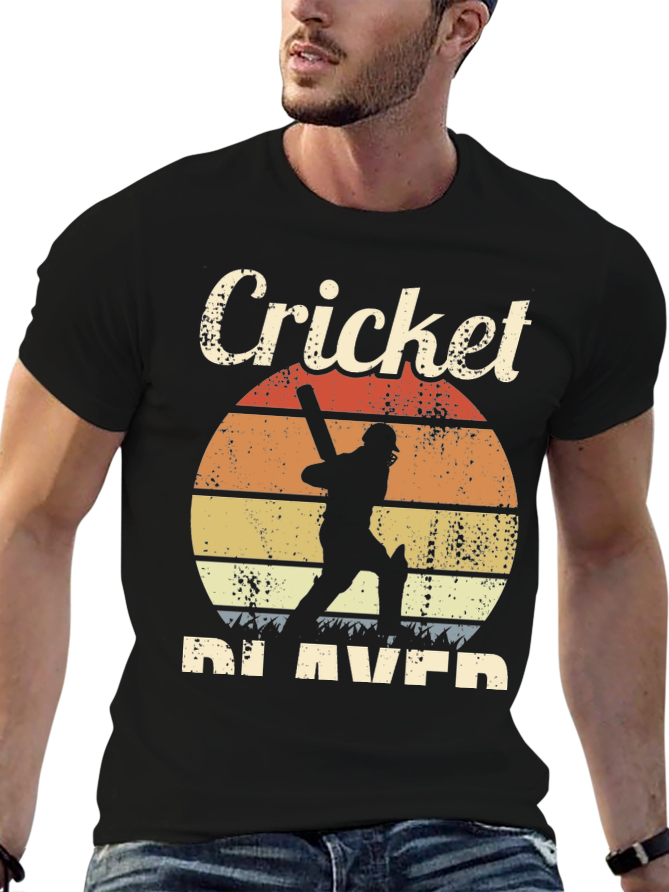 Retro Cricket Player Graphic T-Shirt