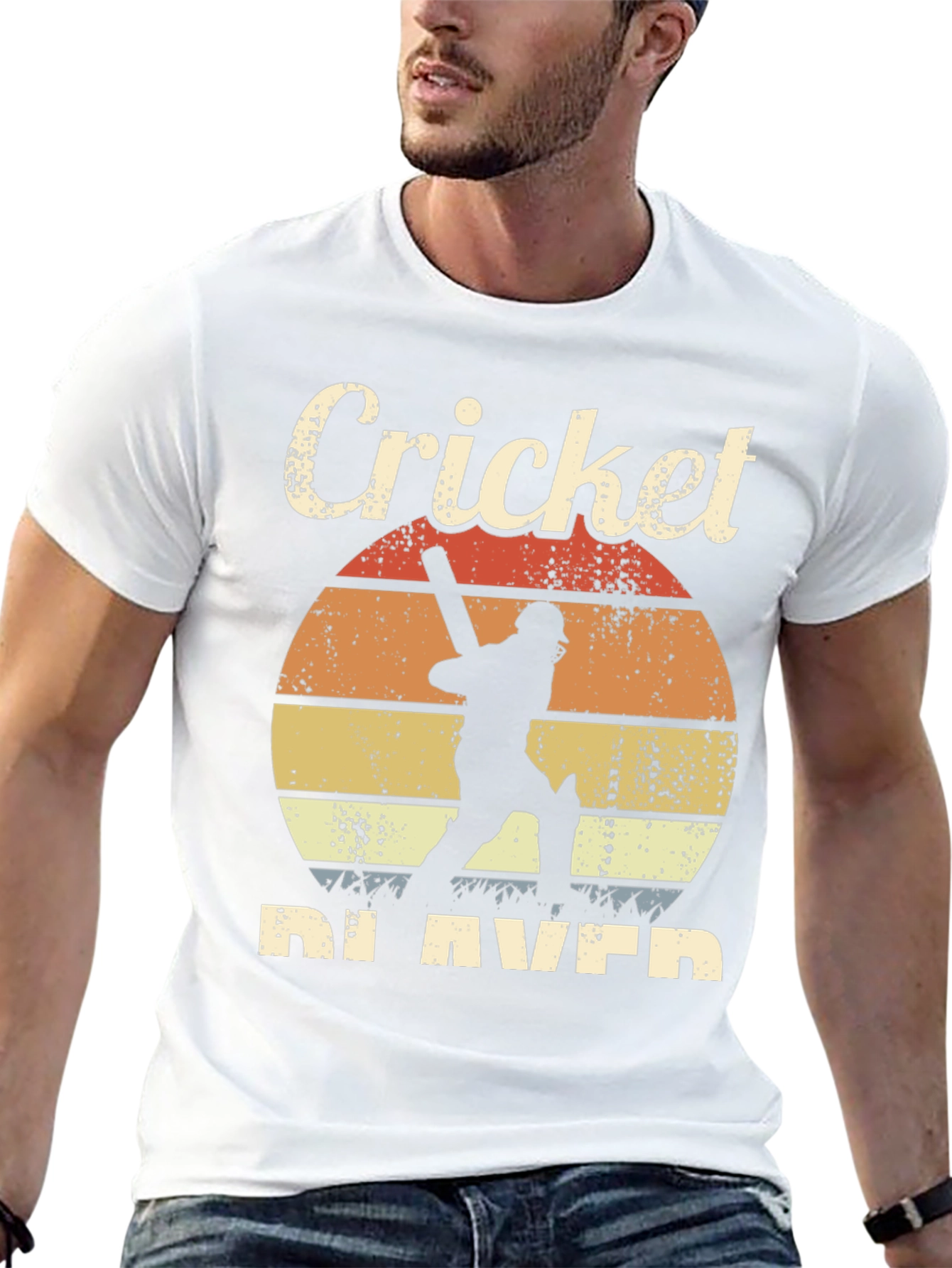Retro Cricket Player Graphic T-Shirt