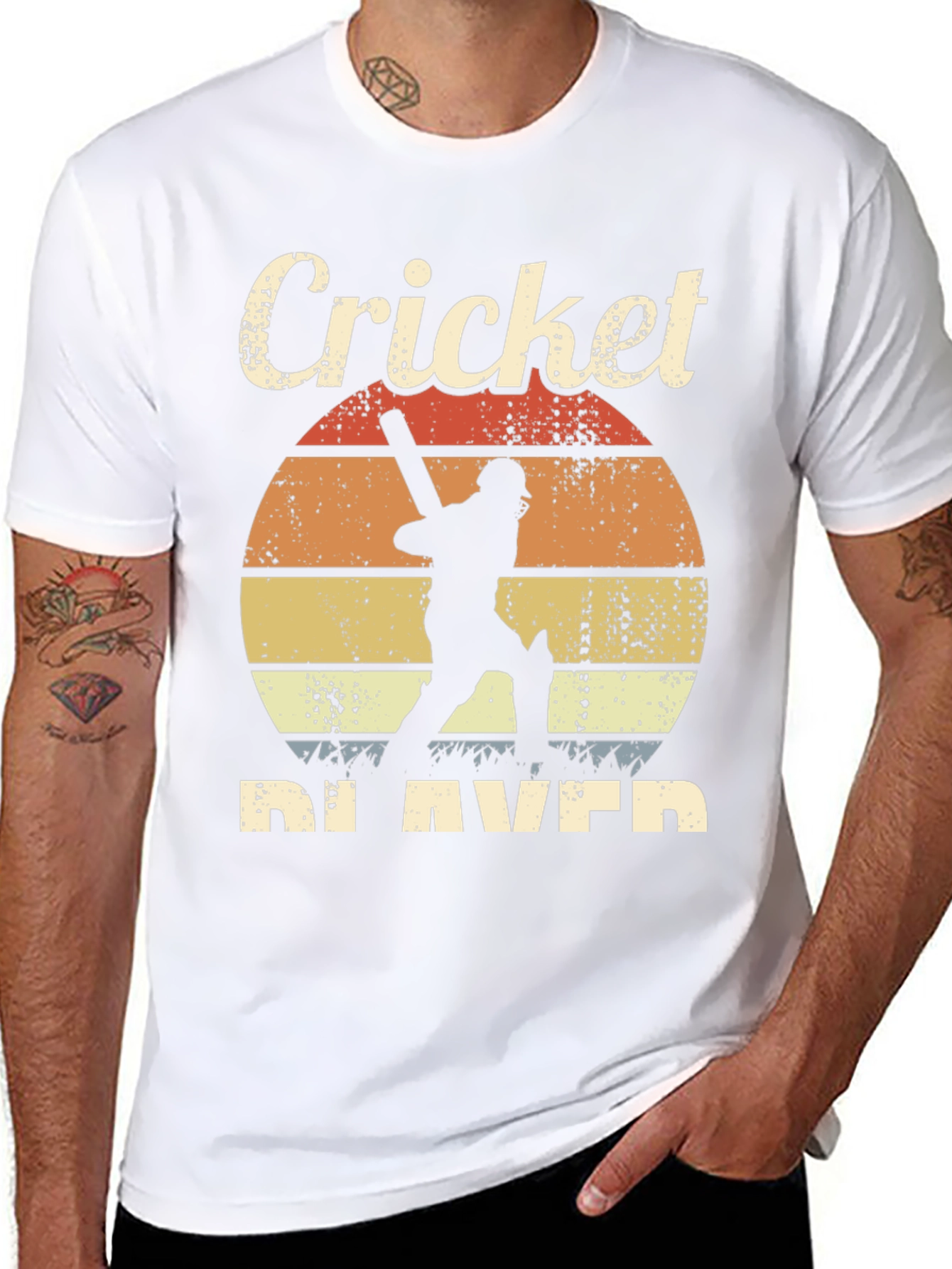 Retro Cricket Player Graphic T-Shirt