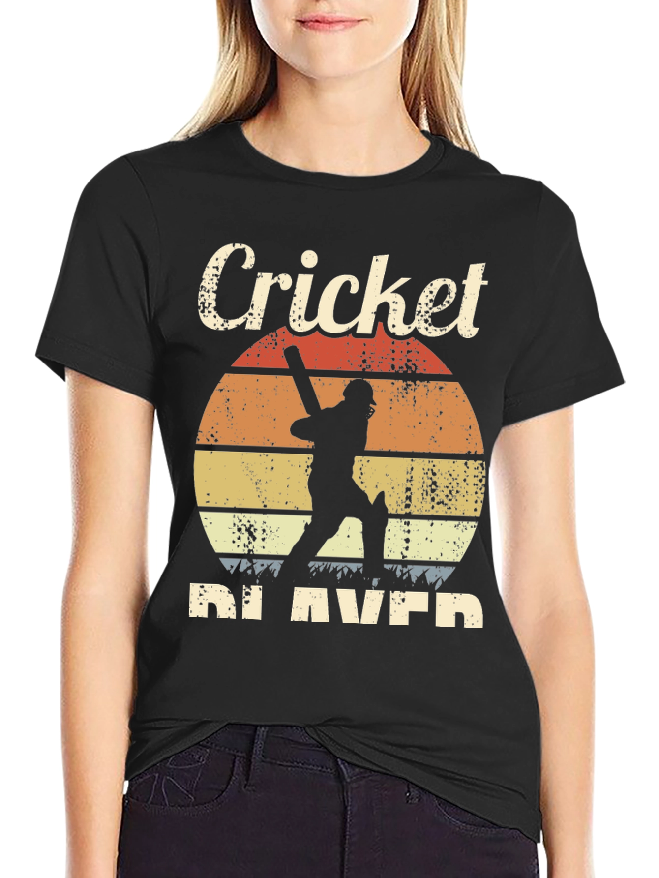 Retro Cricket Player Graphic T-Shirt
