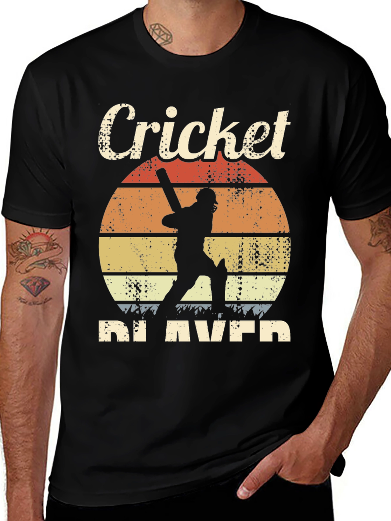 Retro Cricket Player Graphic T-Shirt