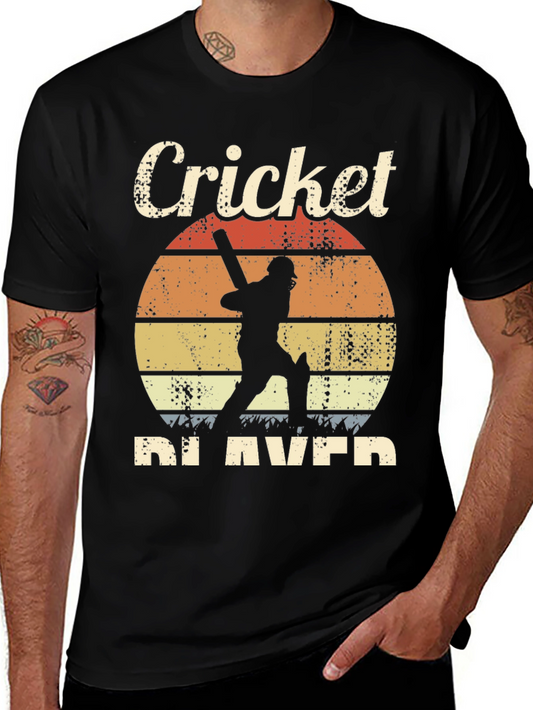 Retro Cricket Player Graphic T-Shirt