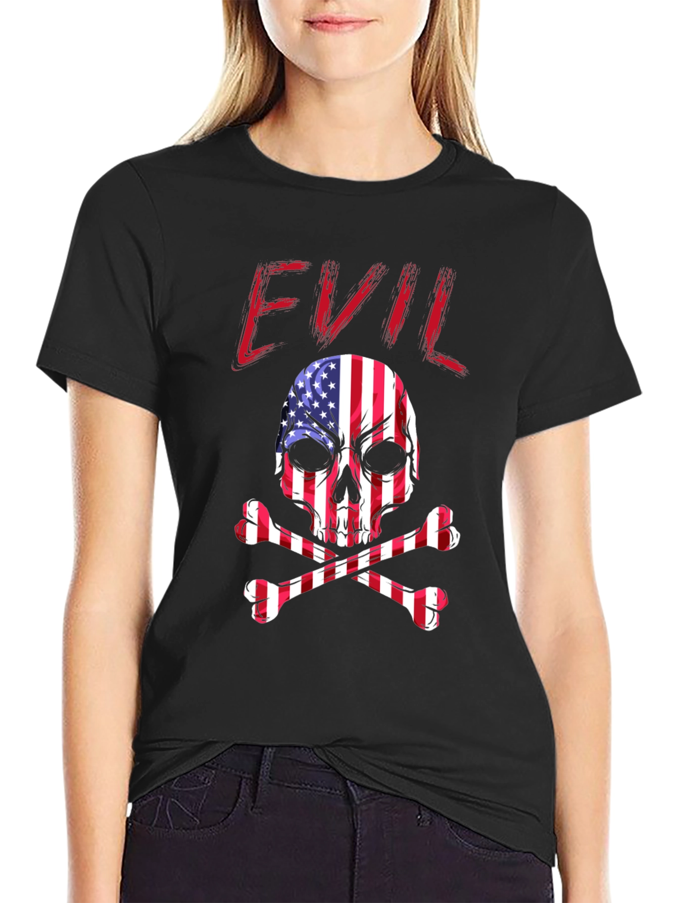 Evil USA Flag Skull Graphic T-Shirt