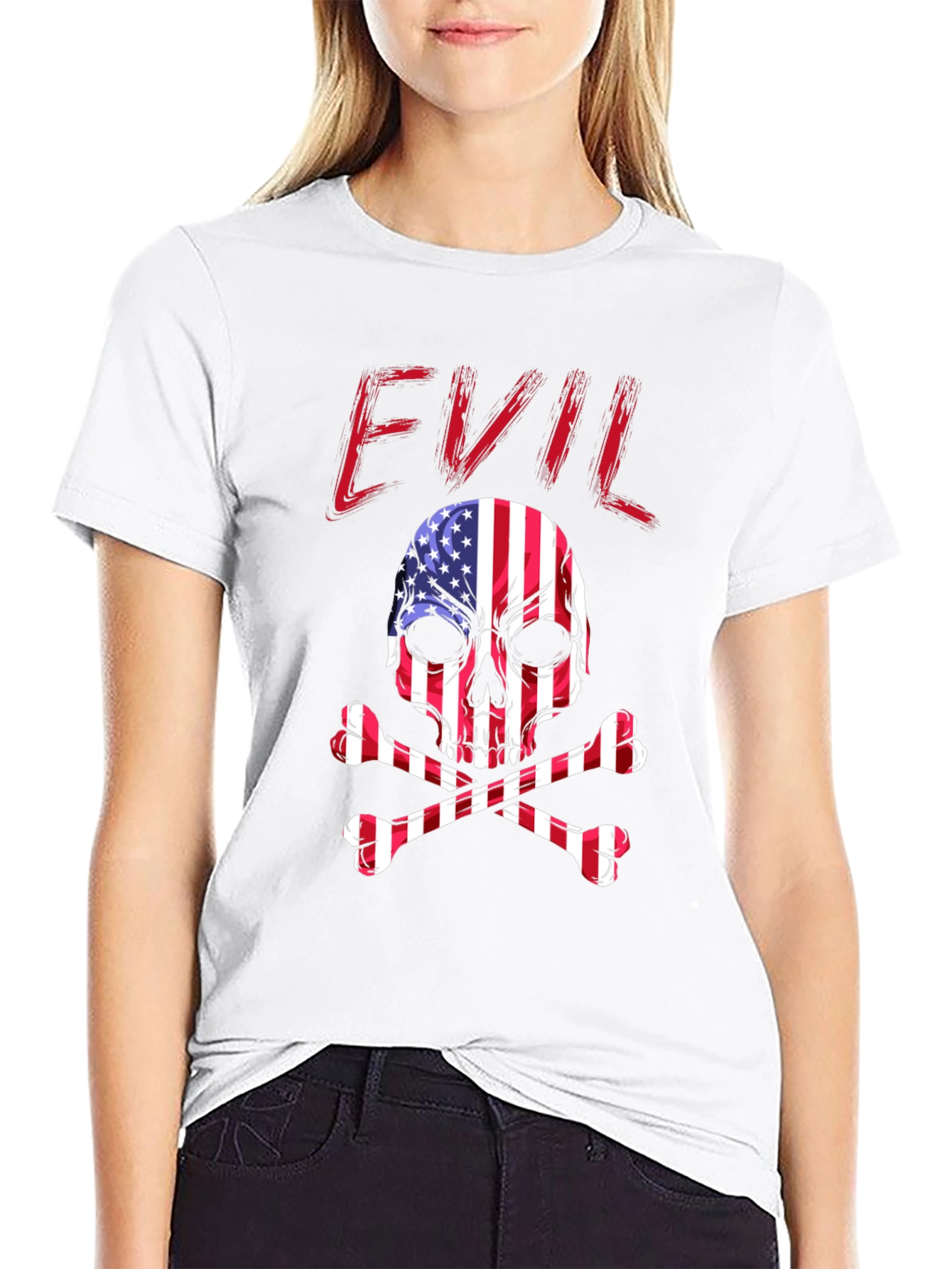 Evil USA Flag Skull Graphic T-Shirt