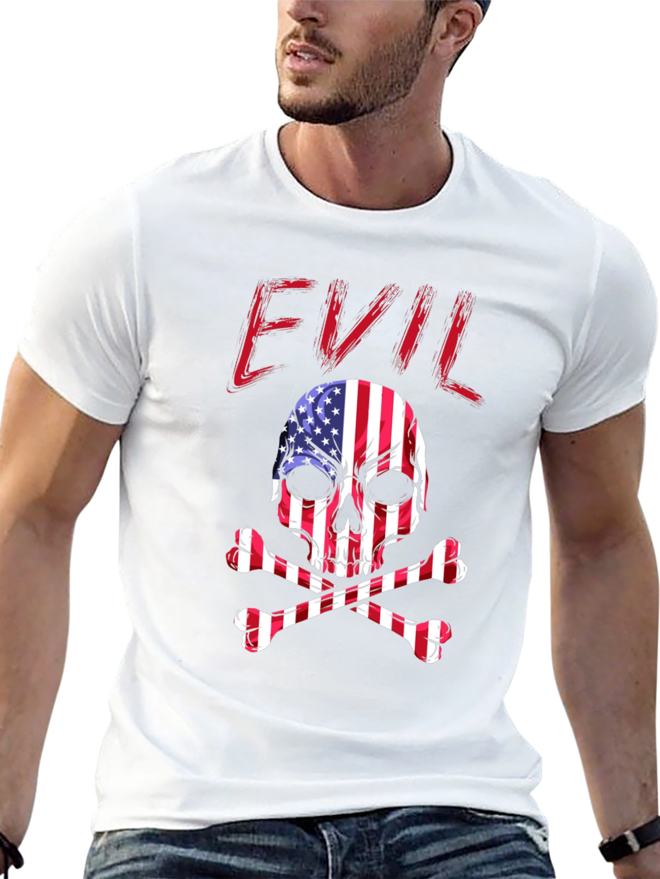 Evil USA Flag Skull Graphic T-Shirt