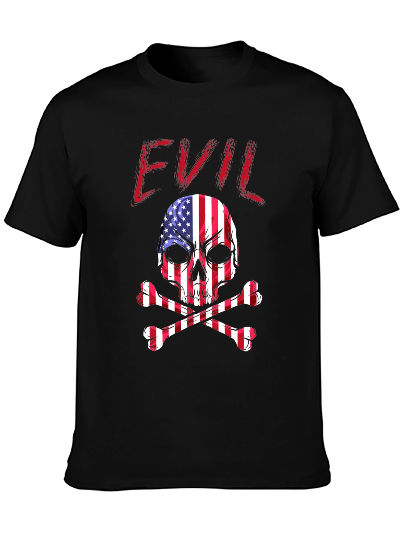 Evil USA Flag Skull Graphic T-Shirt