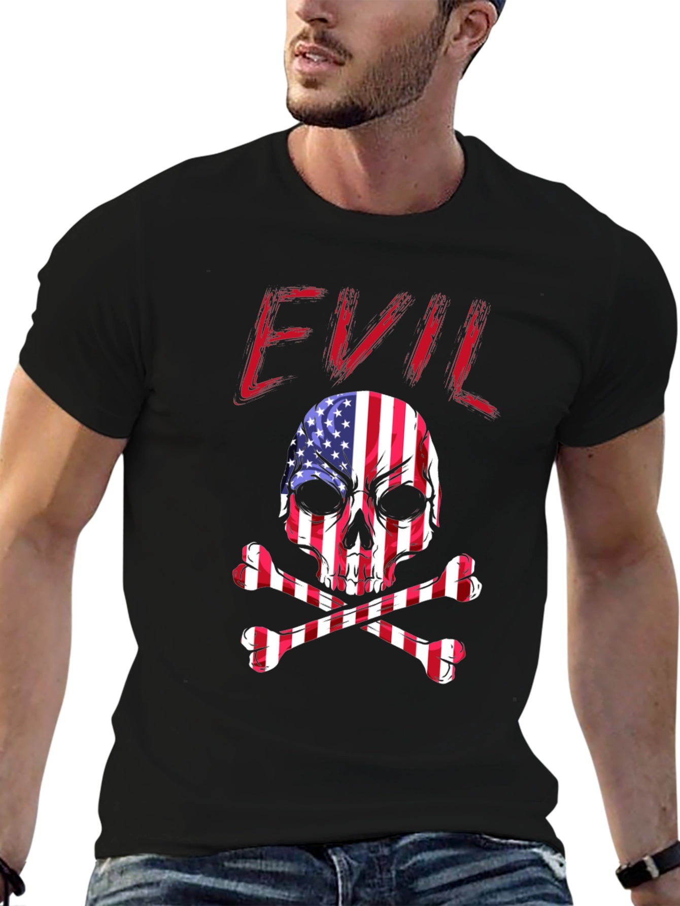 Evil USA Flag Skull Graphic T-Shirt