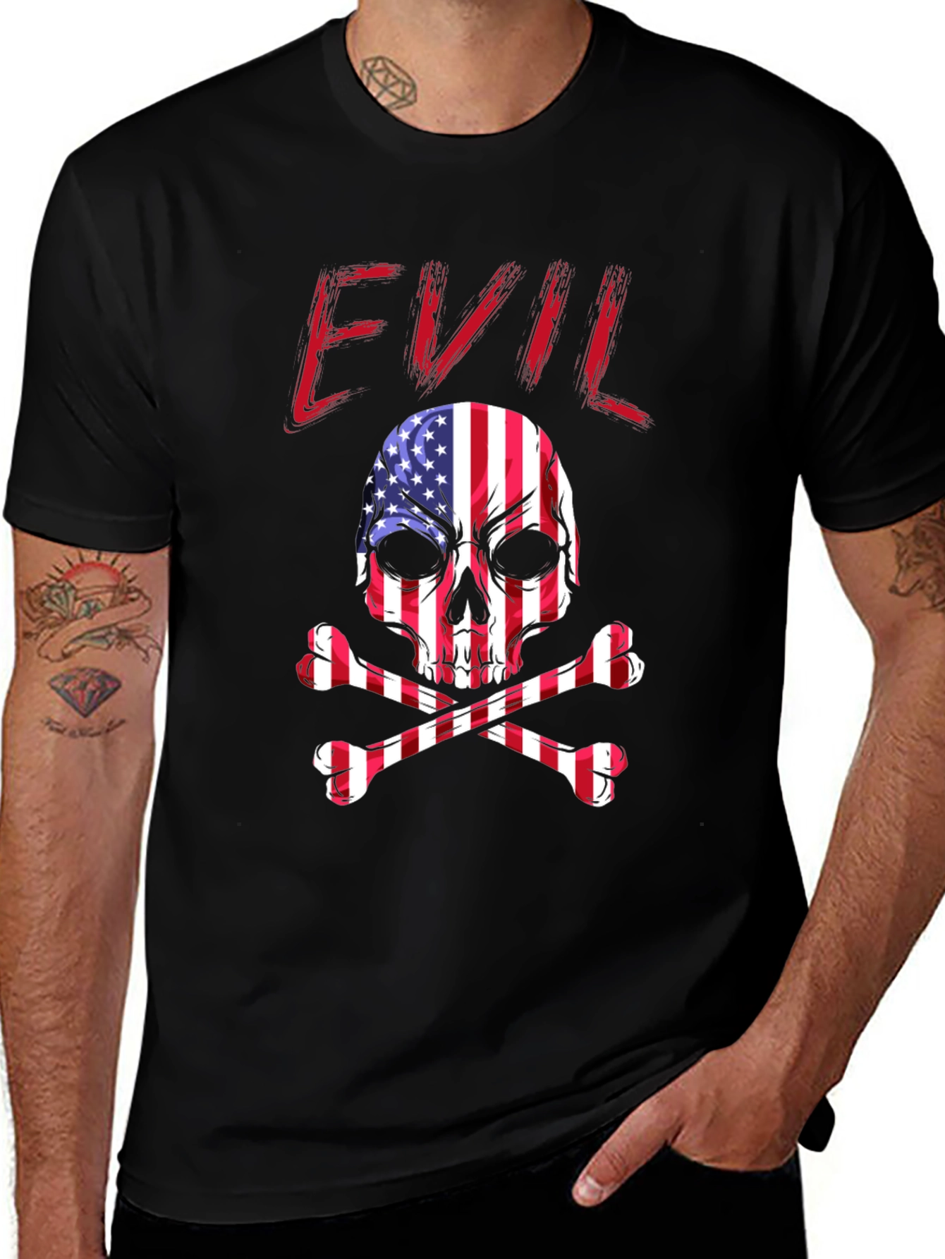 Evil USA Flag Skull Graphic T-Shirt