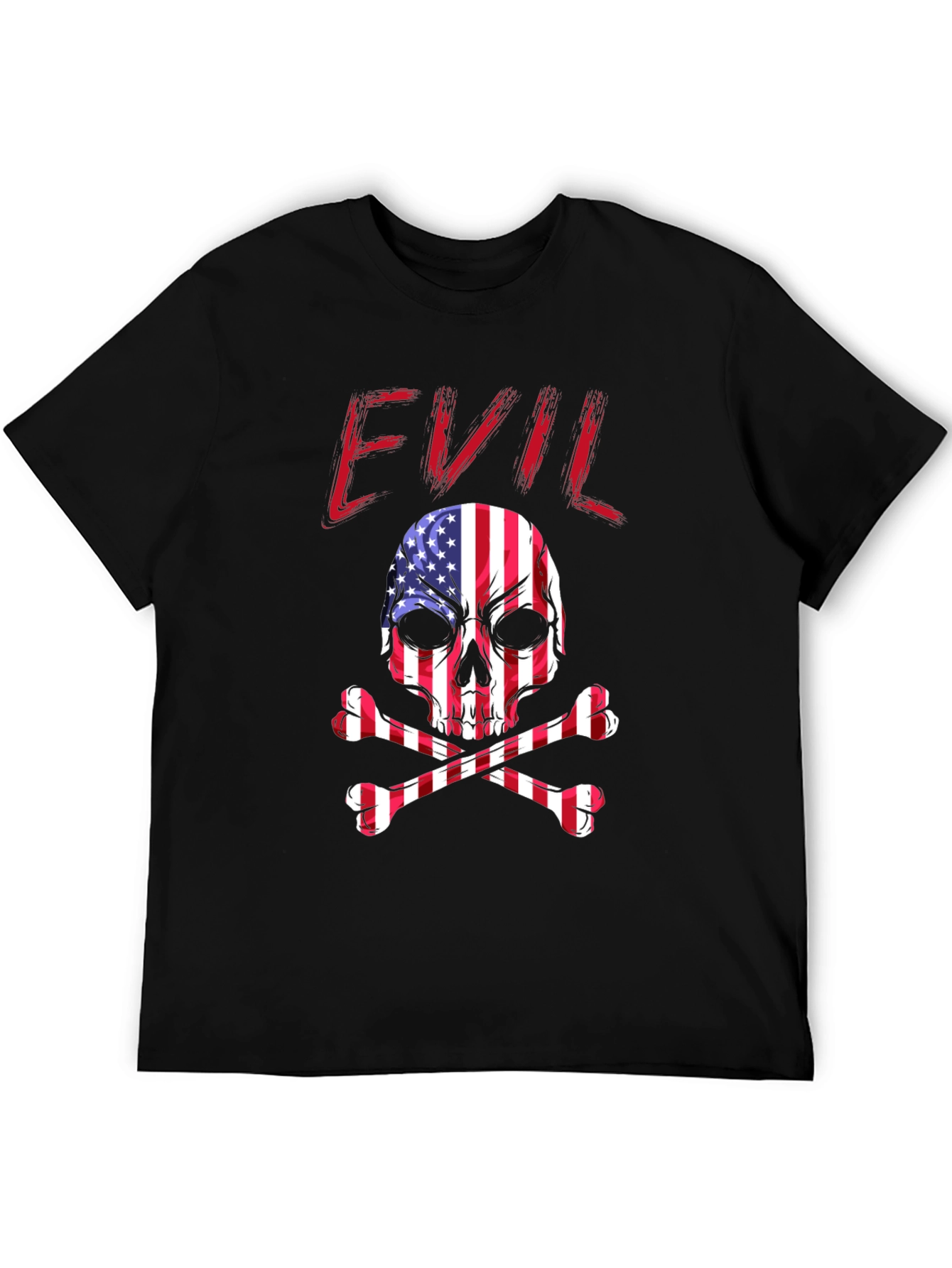 Evil USA Flag Skull Graphic T-Shirt