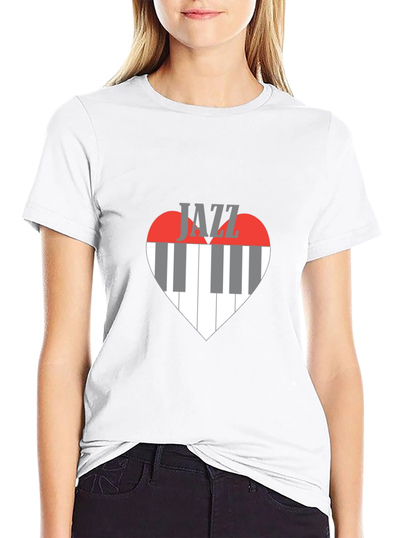 Jazz Music Heart Piano Keys Graphic Tee - Black