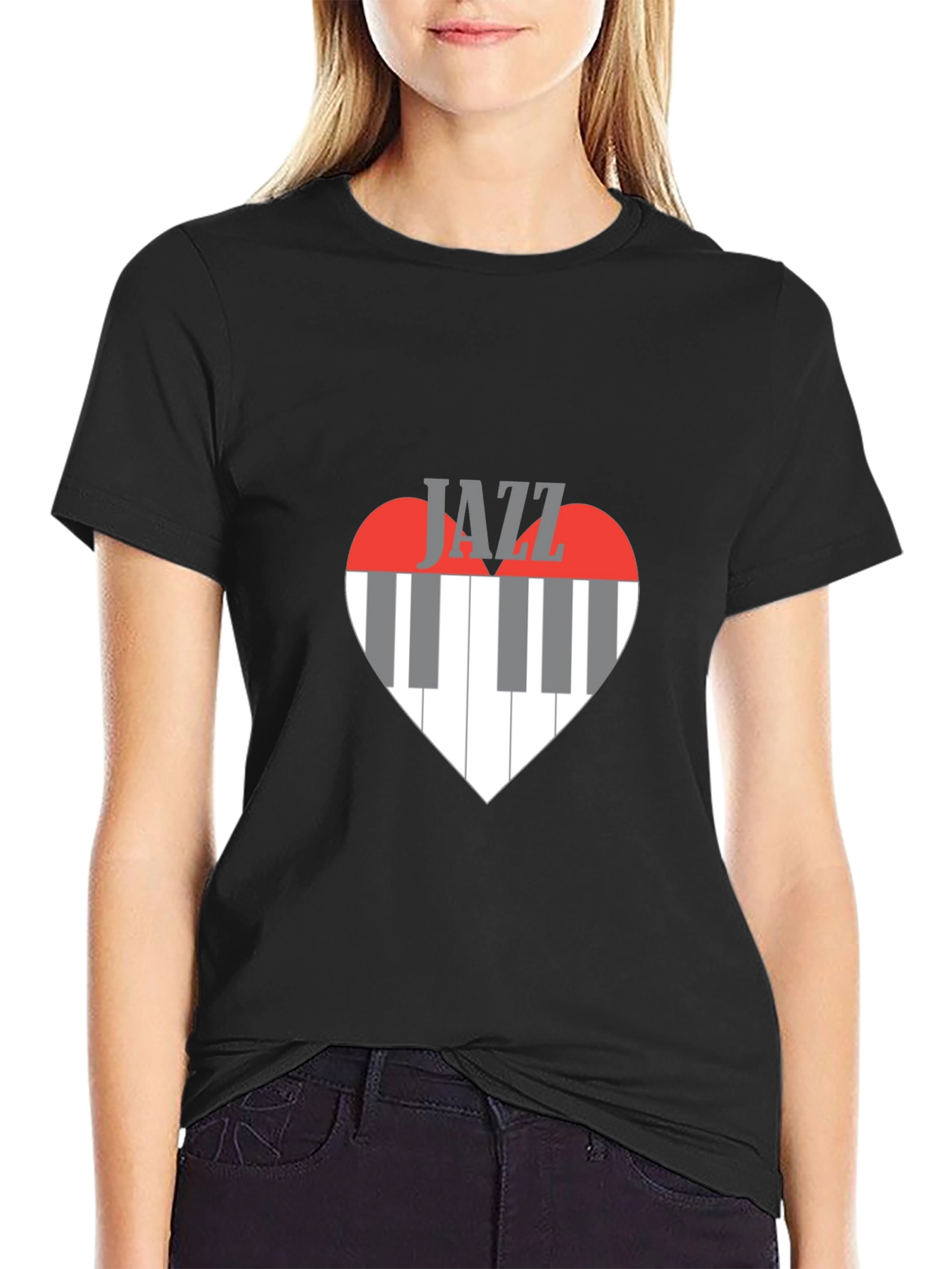Jazz Music Heart Piano Keys Graphic Tee - Black