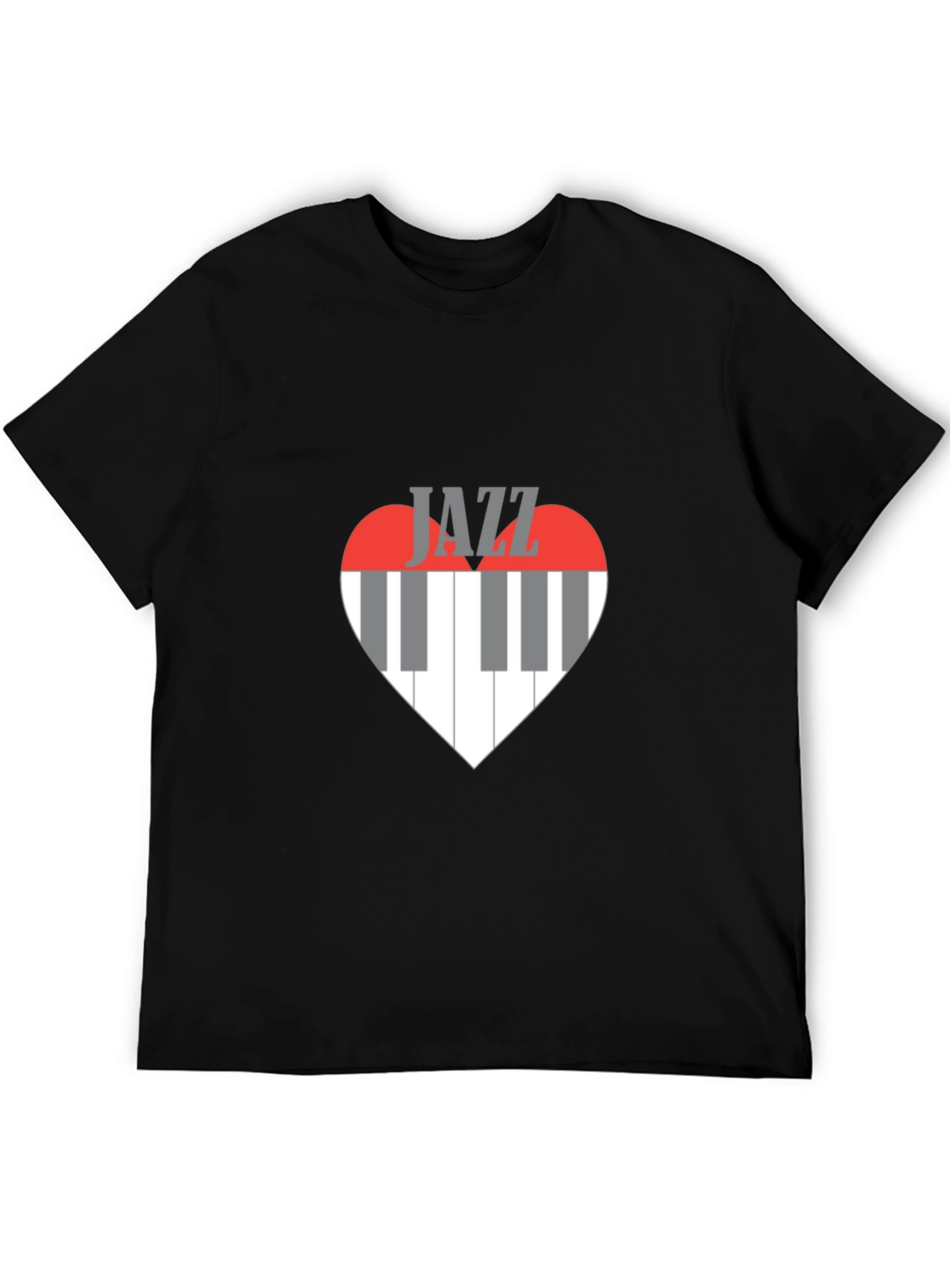 Jazz Music Heart Piano Keys Graphic Tee - Black