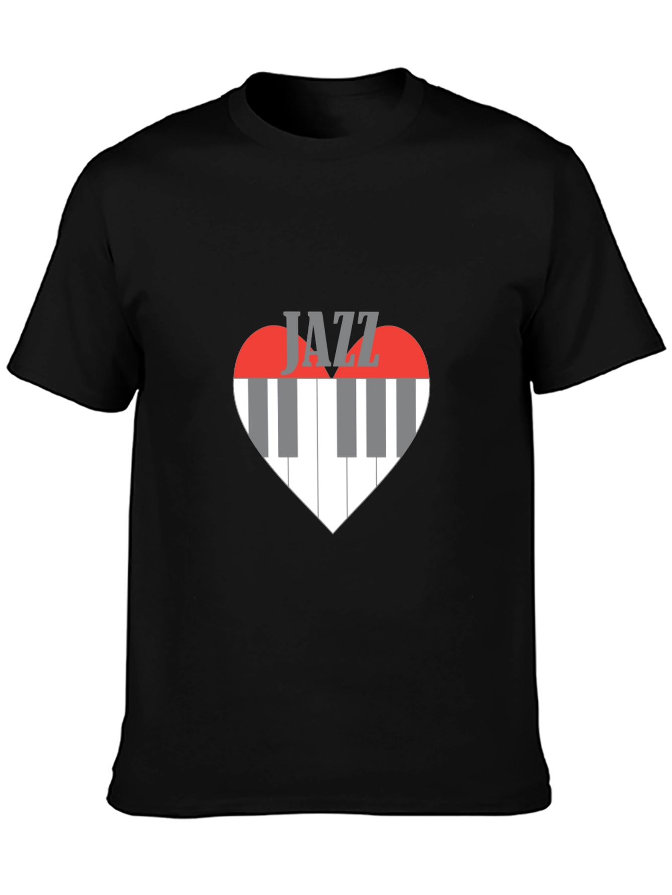 Jazz Music Heart Piano Keys Graphic Tee - Black