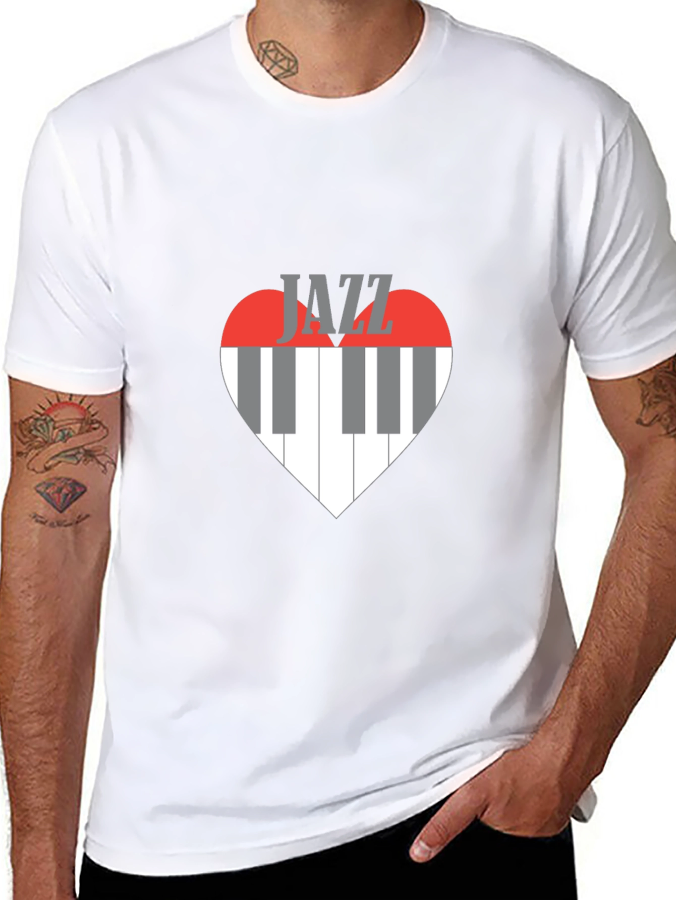 Jazz Music Heart Piano Keys Graphic Tee - Black