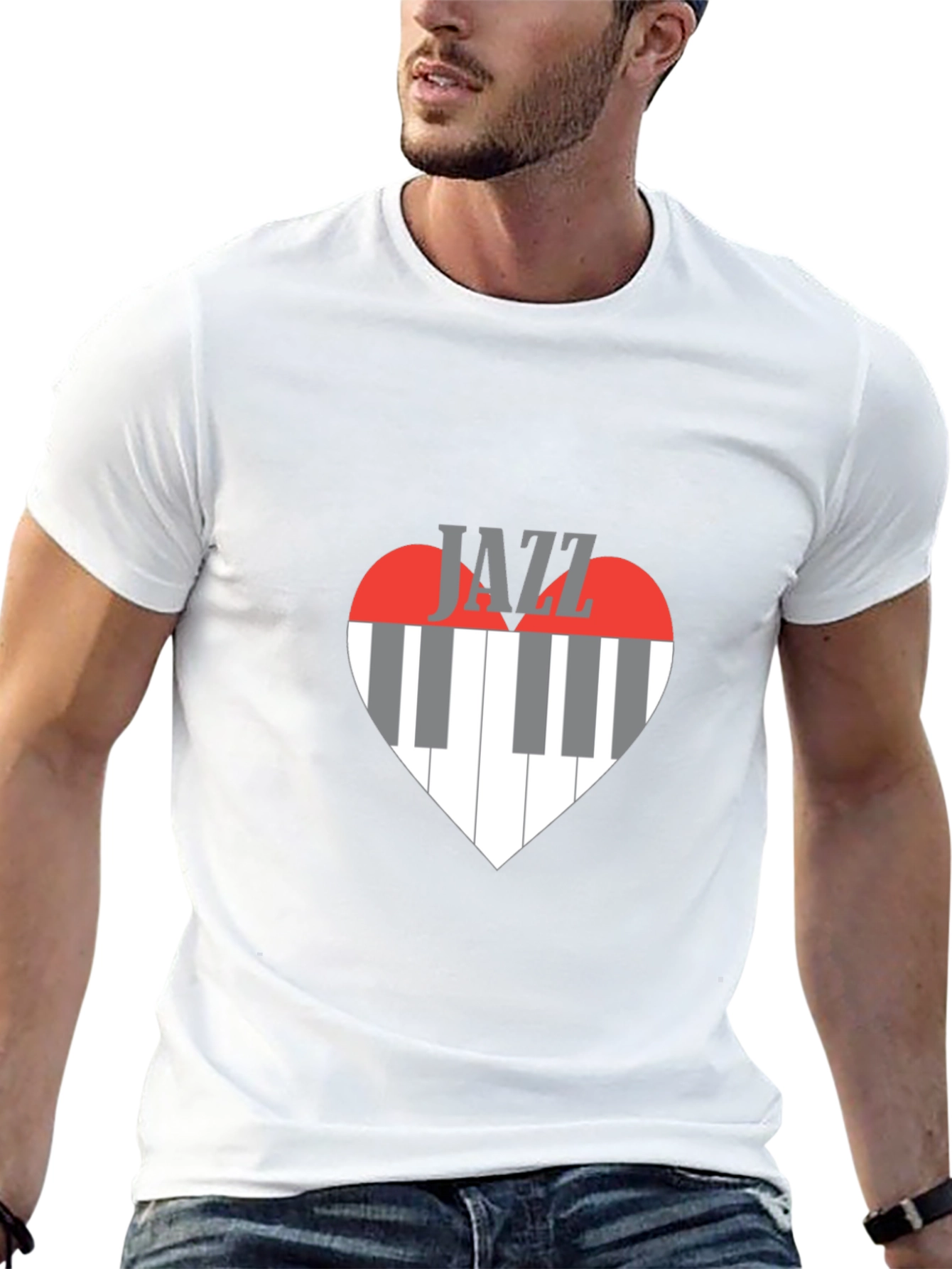 Jazz Music Heart Piano Keys Graphic Tee - Black