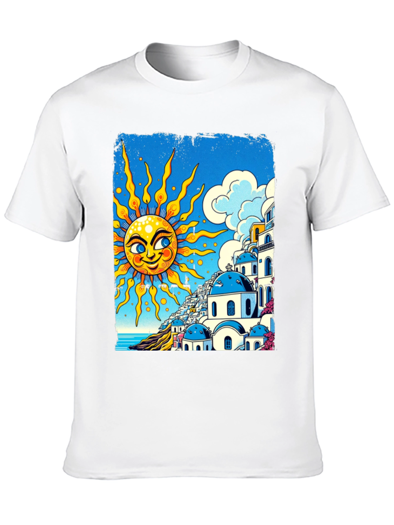 Santorini Sun Graphic Tee - Black Cotton