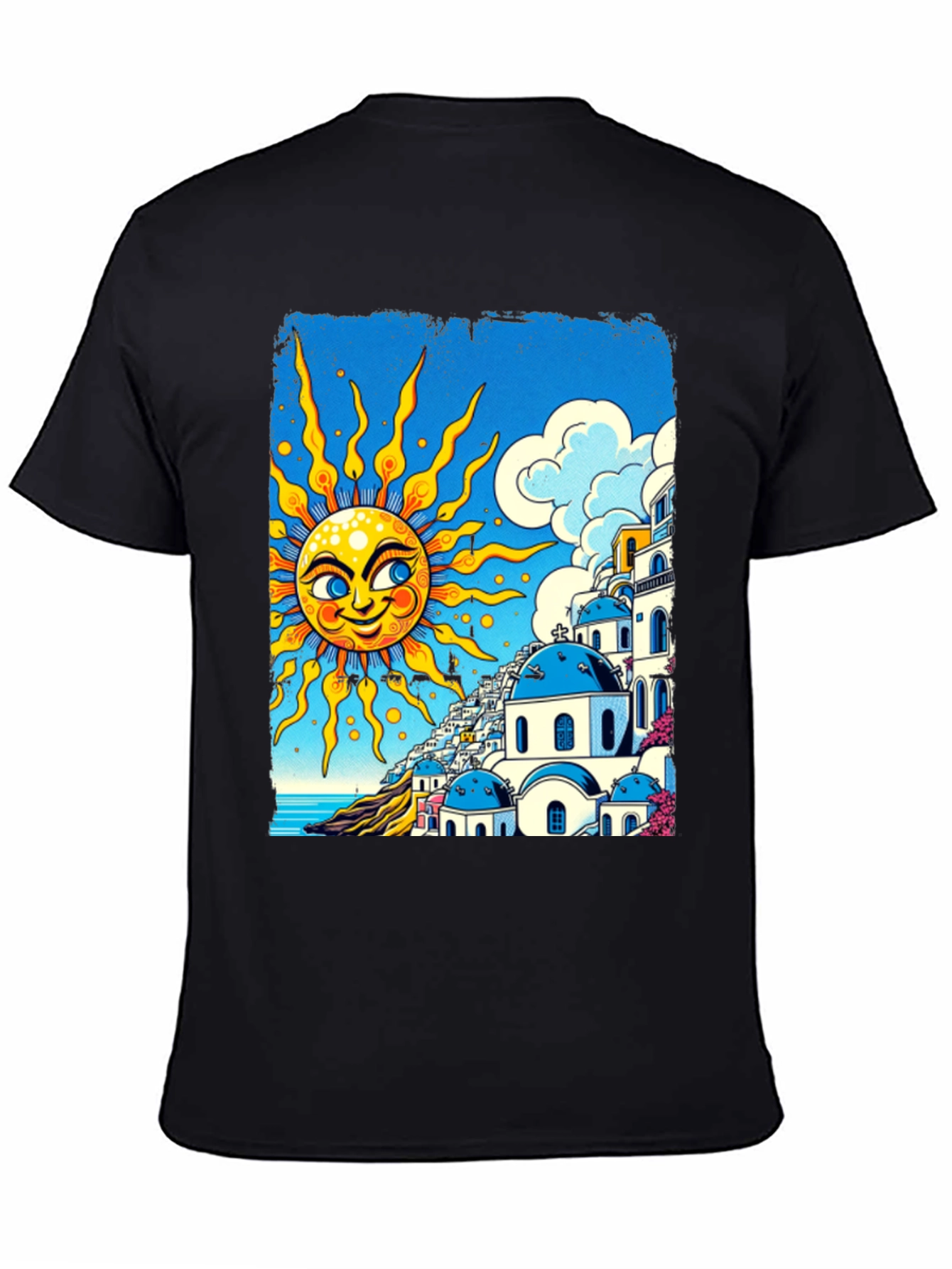 Santorini Sun Graphic Tee - Black Cotton