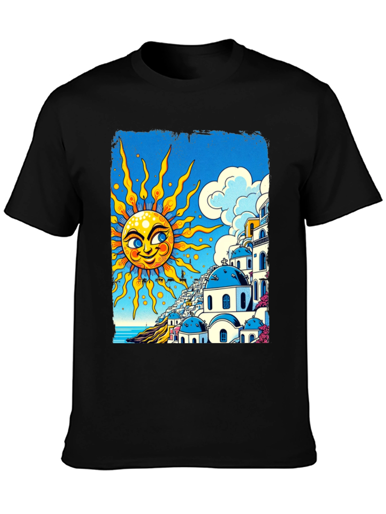 Santorini Sun Graphic Tee - Black Cotton