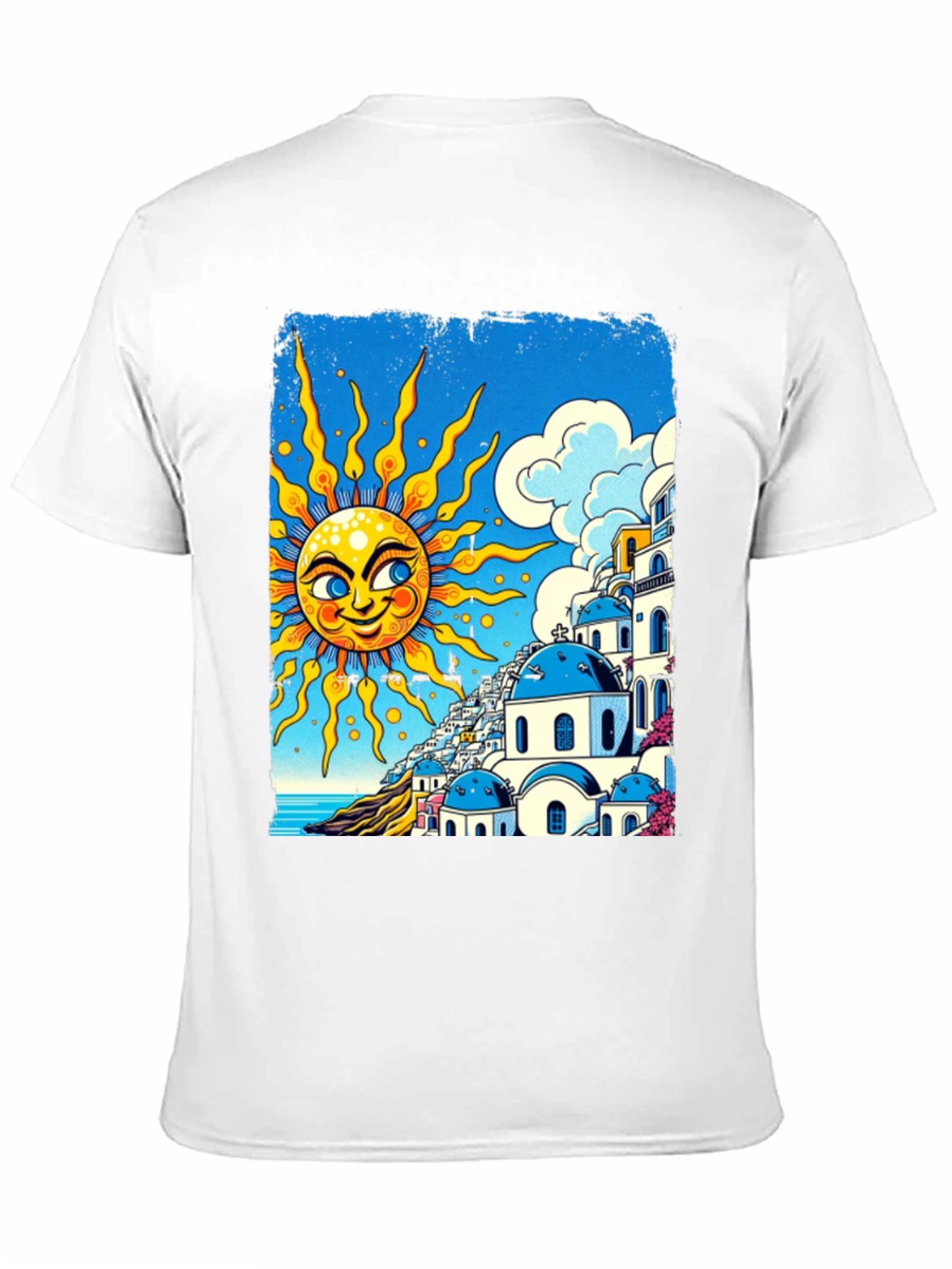Santorini Sun Graphic Tee - Black Cotton