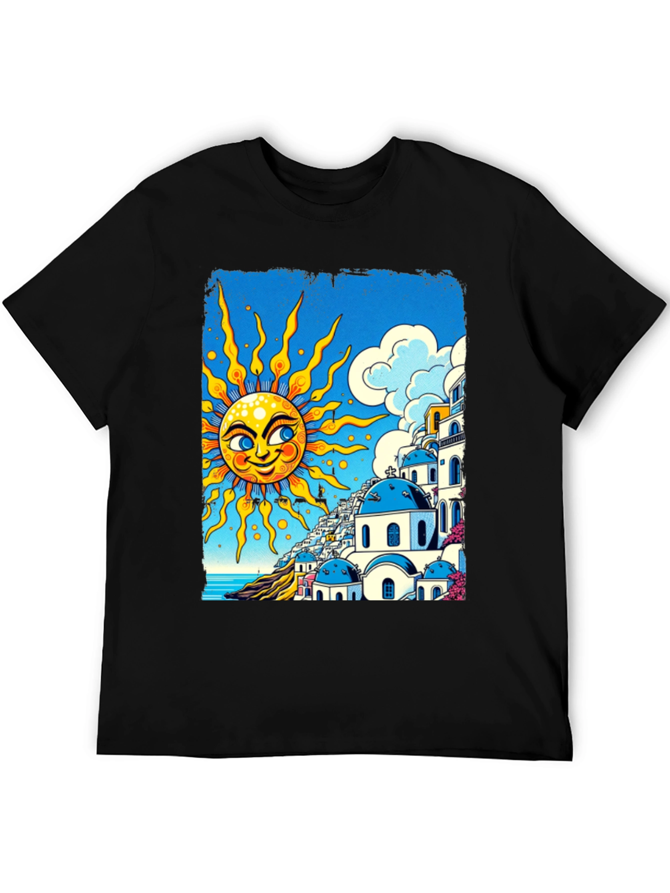 Santorini Sun Graphic Tee - Black Cotton