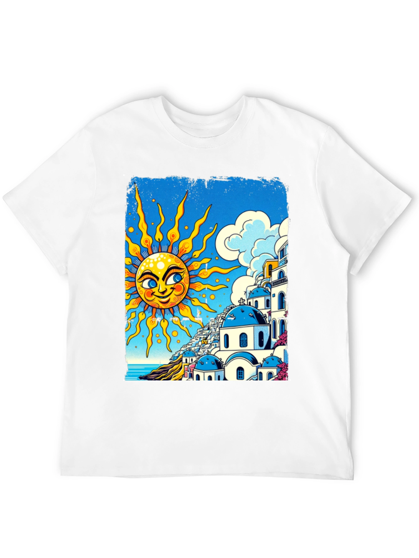 Santorini Sun Graphic Tee - Black Cotton