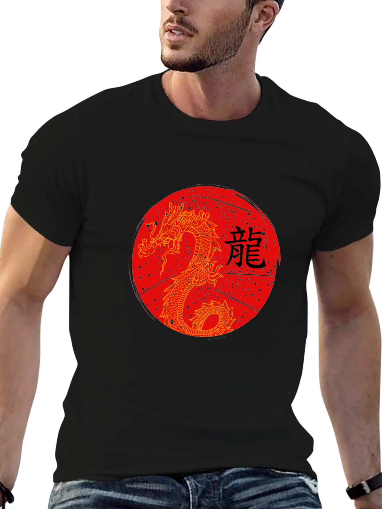 Dragon Graphic Tee - Black Crew Neck Shirt