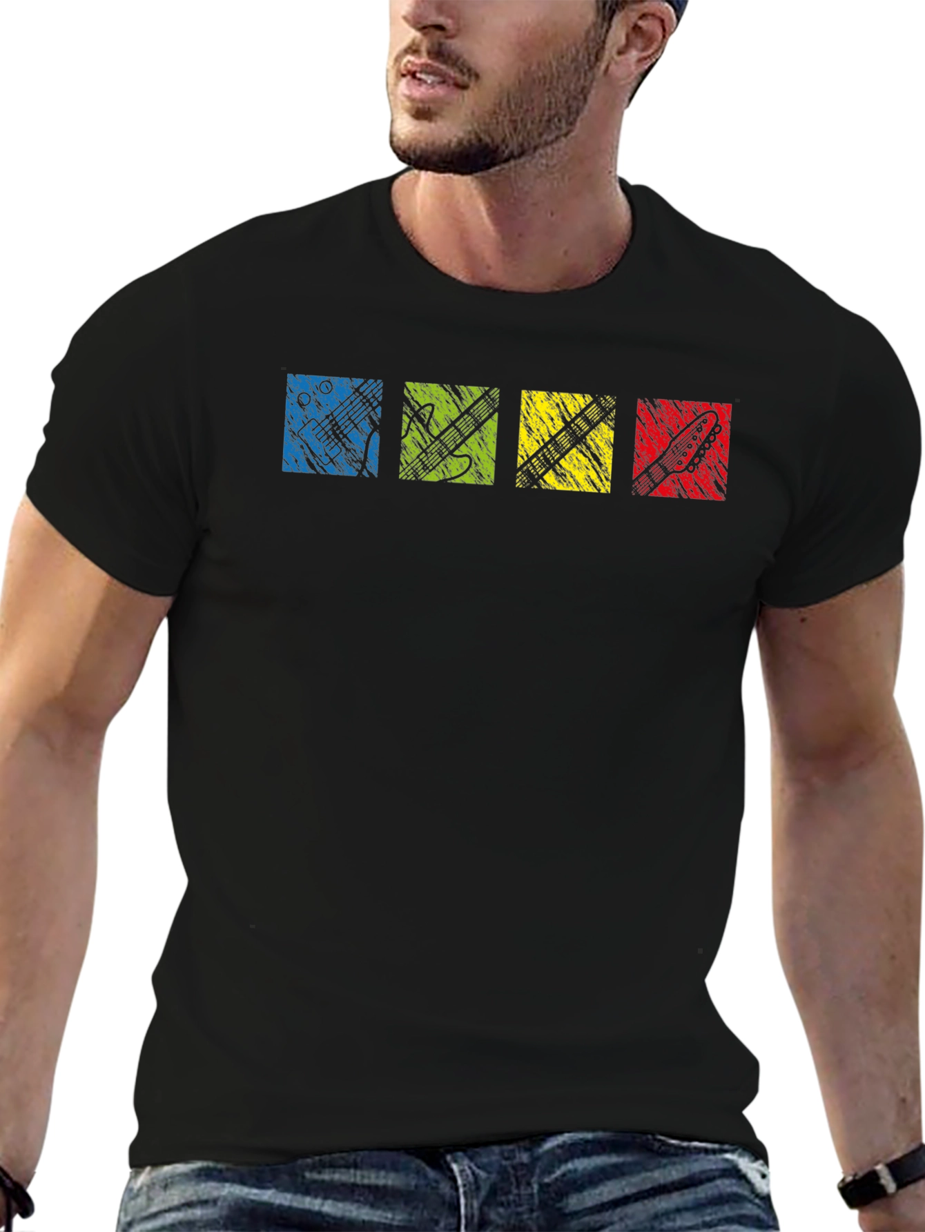 Retro Guitar Grunge Style Graphic T-Shirt