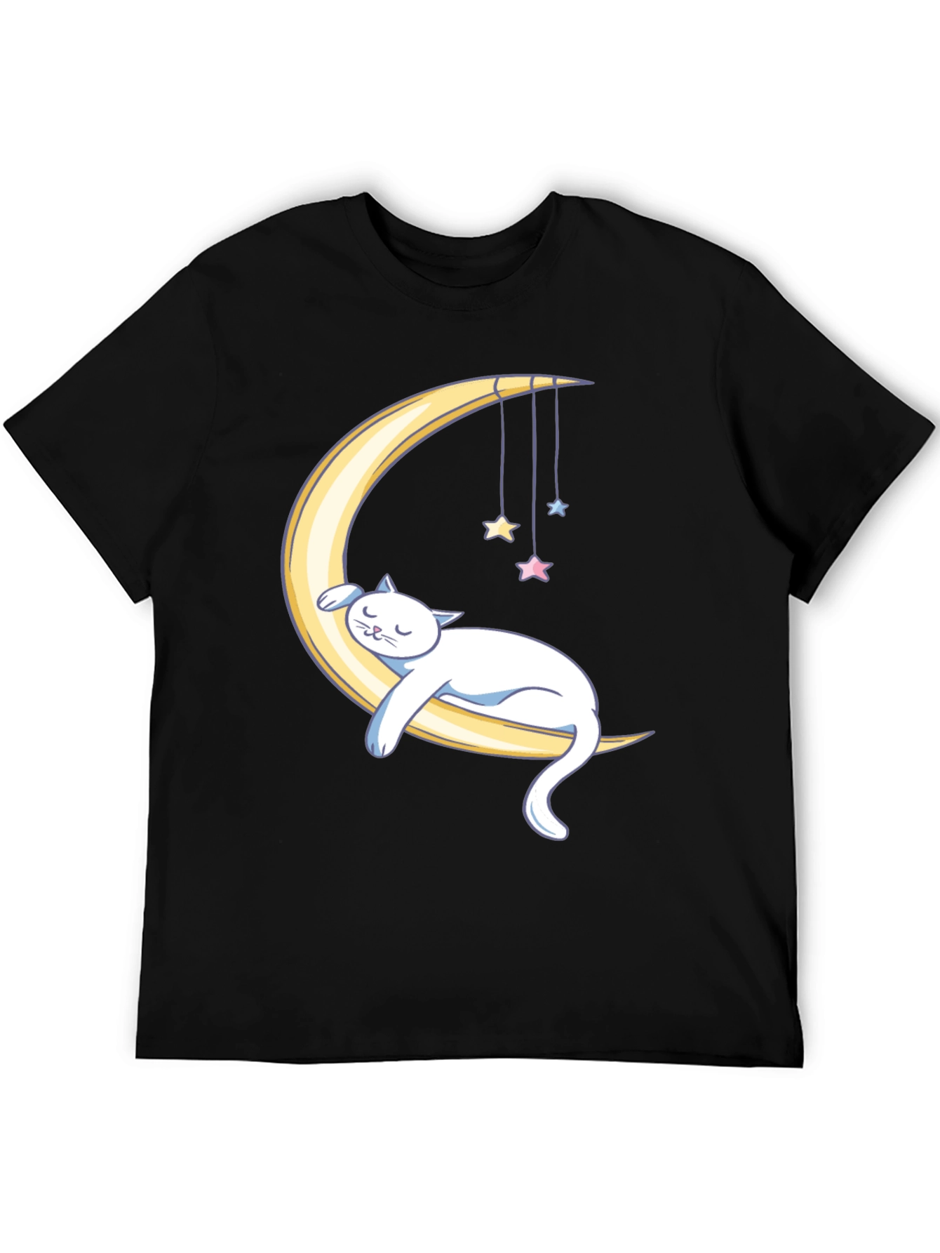 Dreamy Cat Moon T-Shirt - Black Cotton Comfort