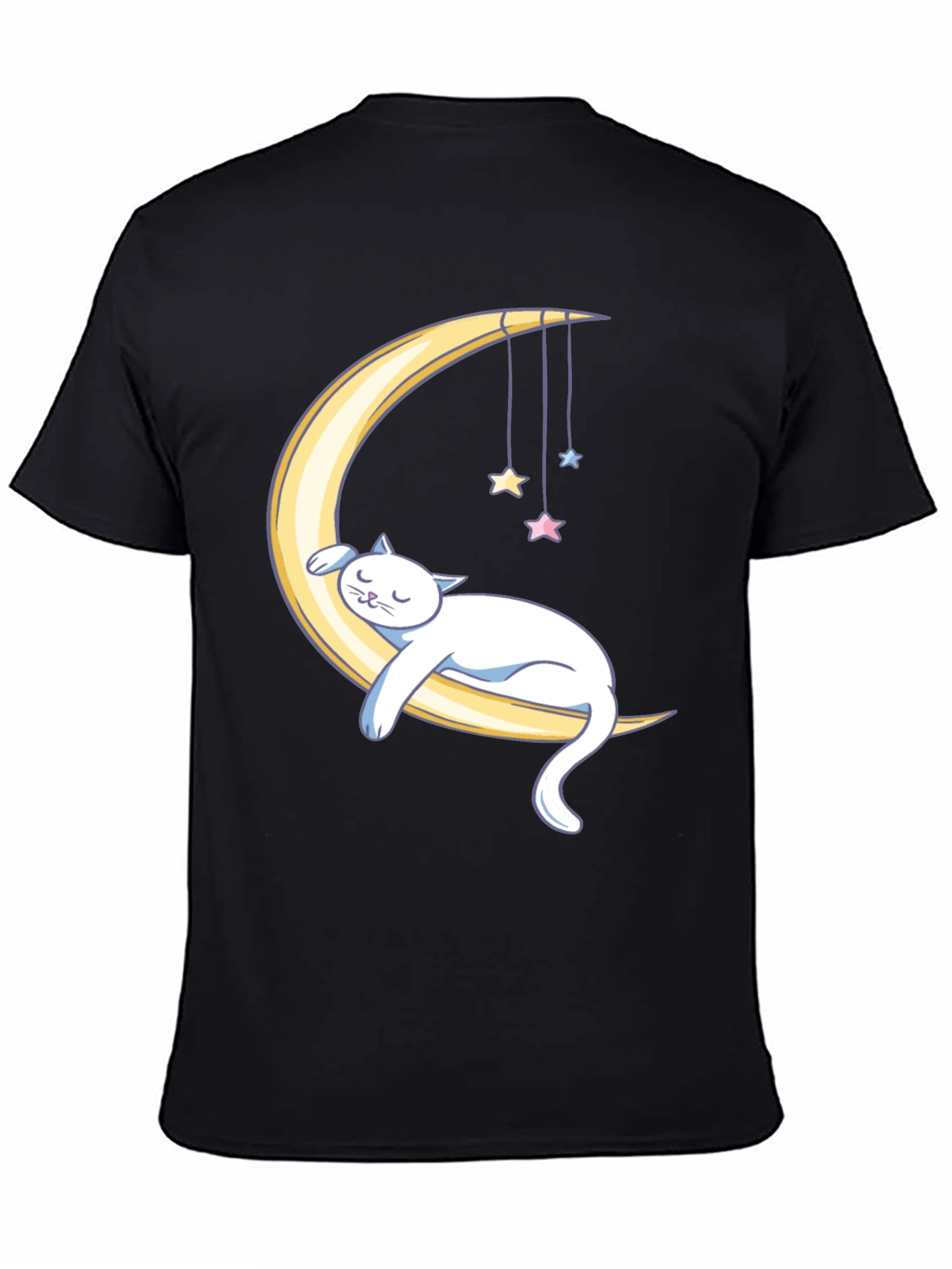 Dreamy Cat Moon T-Shirt - Black Cotton Comfort