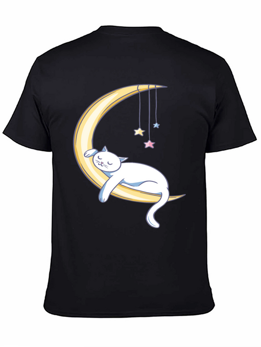 Dreamy Cat Moon T-Shirt - Black Cotton Comfort