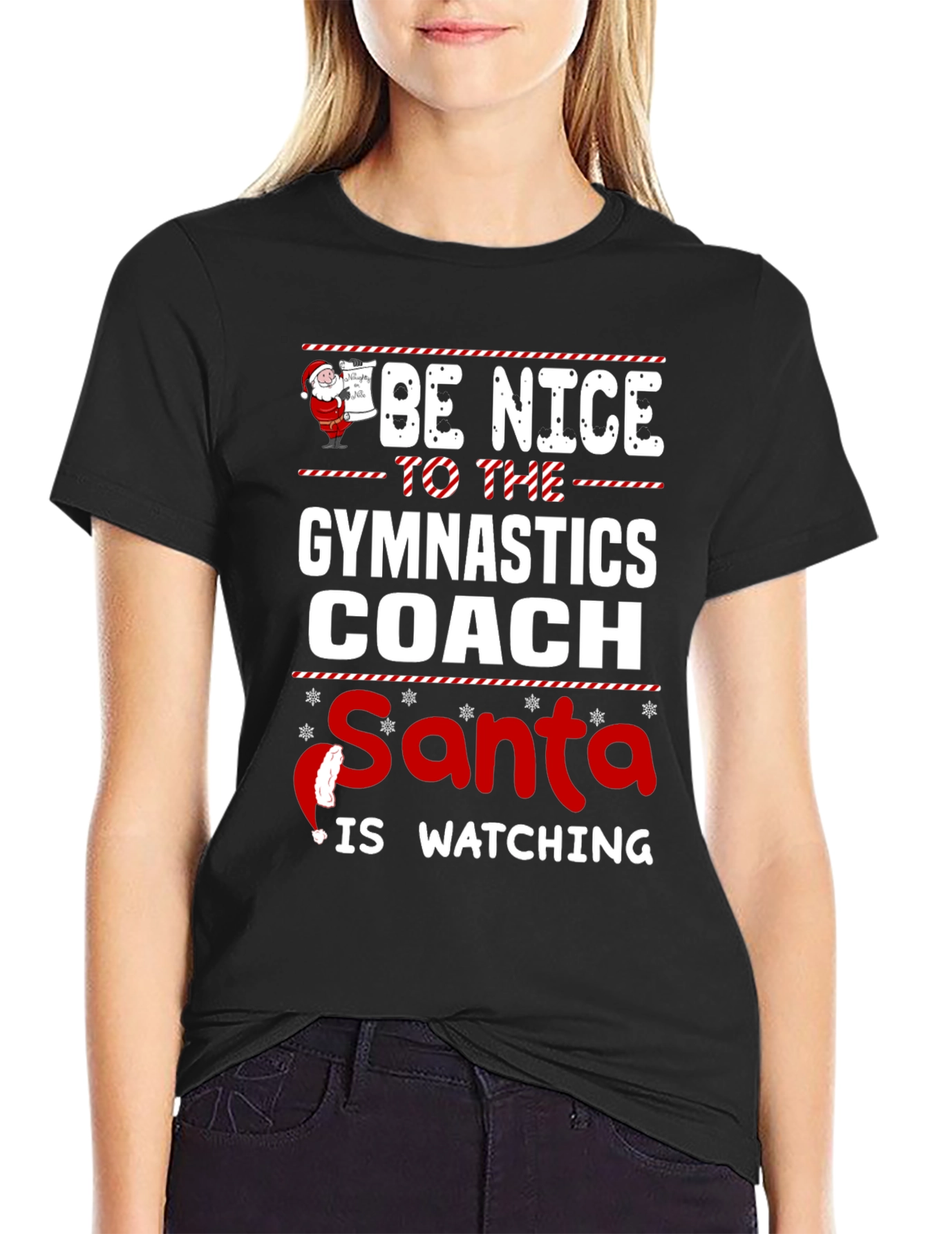 Gymnastics Coach Santa Watching Holiday T-Shirt