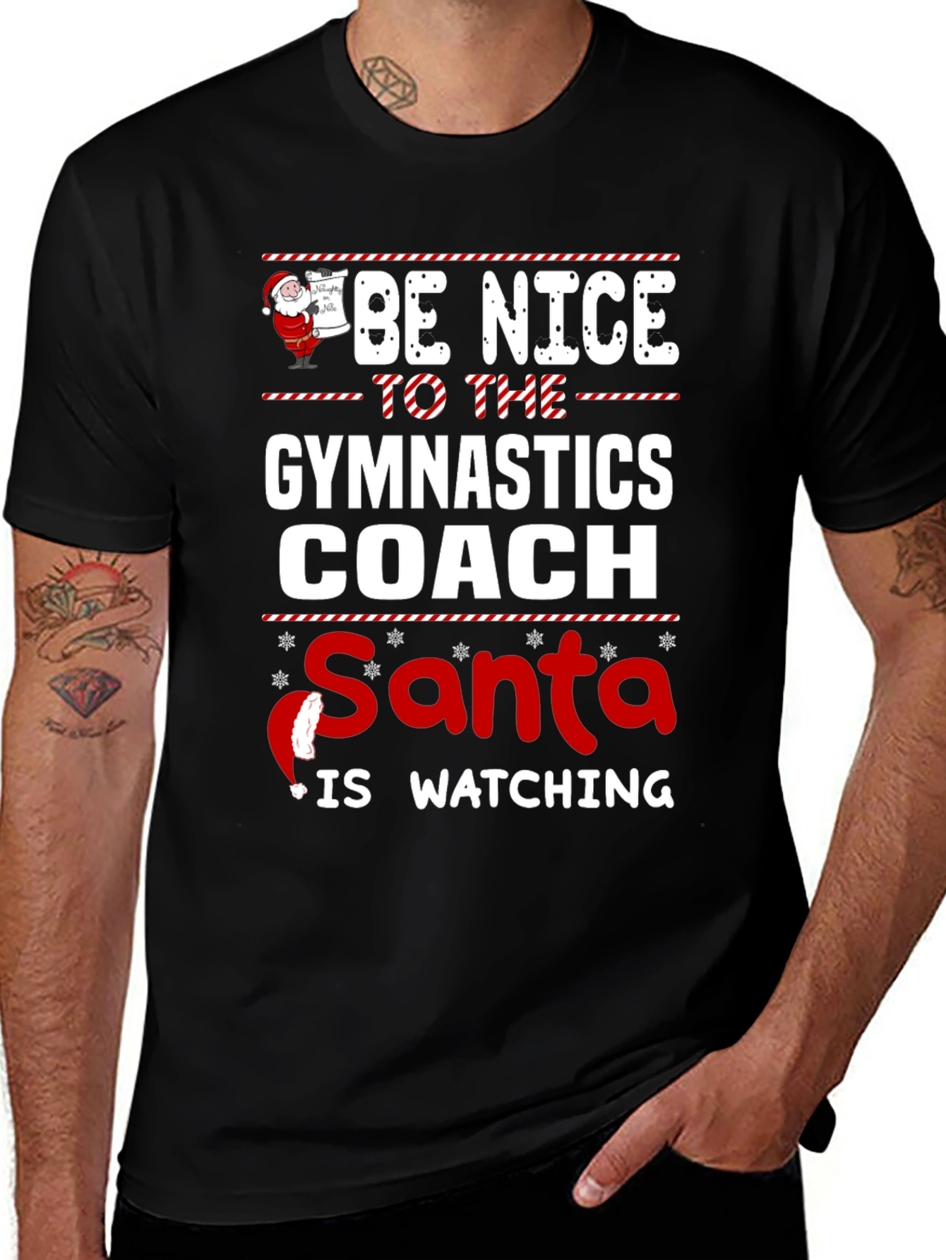 Gymnastics Coach Santa Watching Holiday T-Shirt