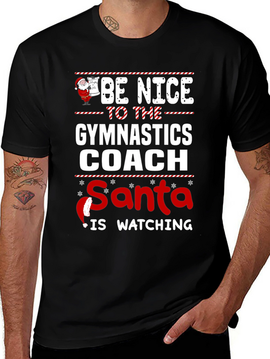 Gymnastics Coach Santa Watching Holiday T-Shirt