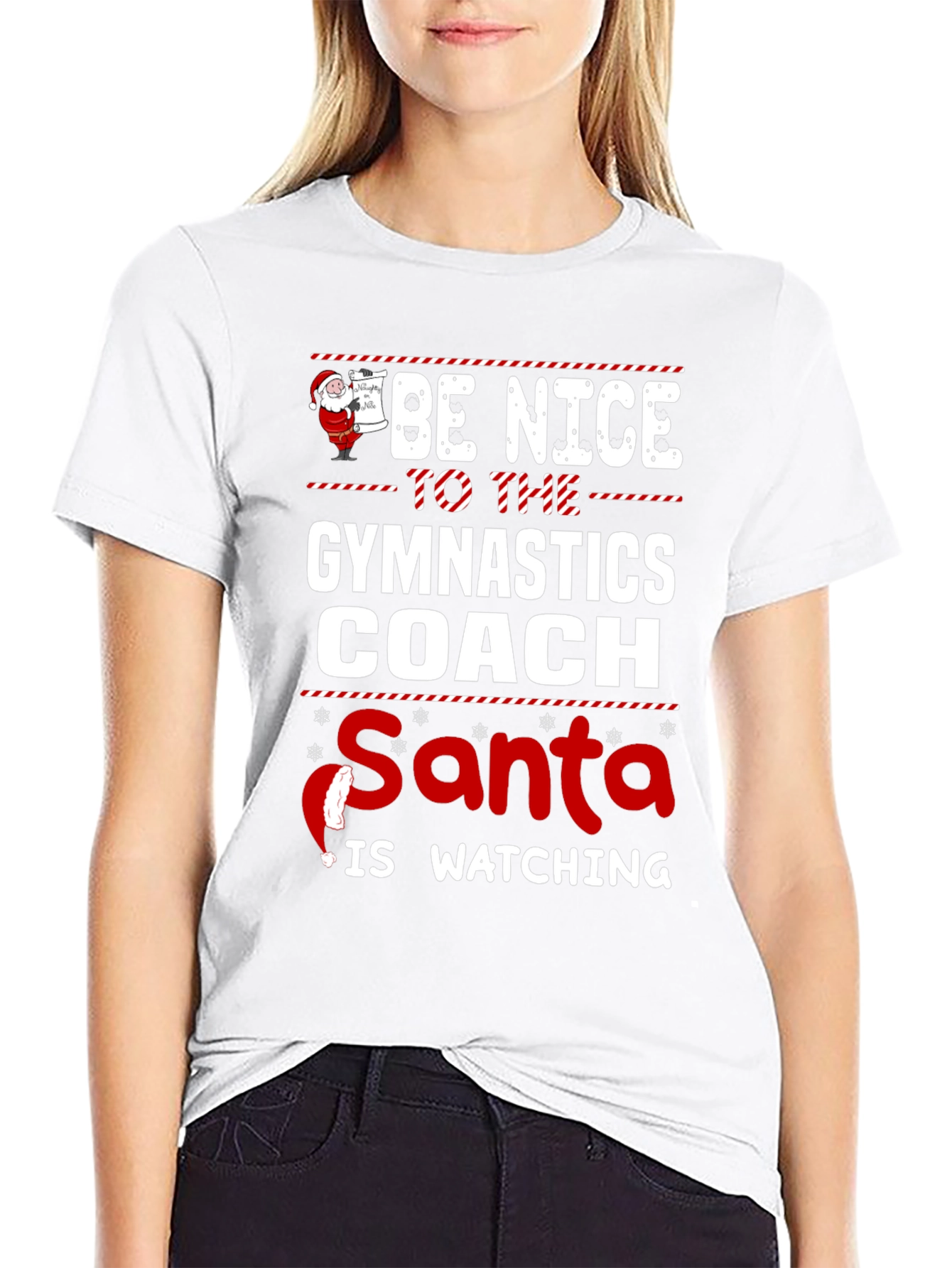 Gymnastics Coach Santa Watching Holiday T-Shirt