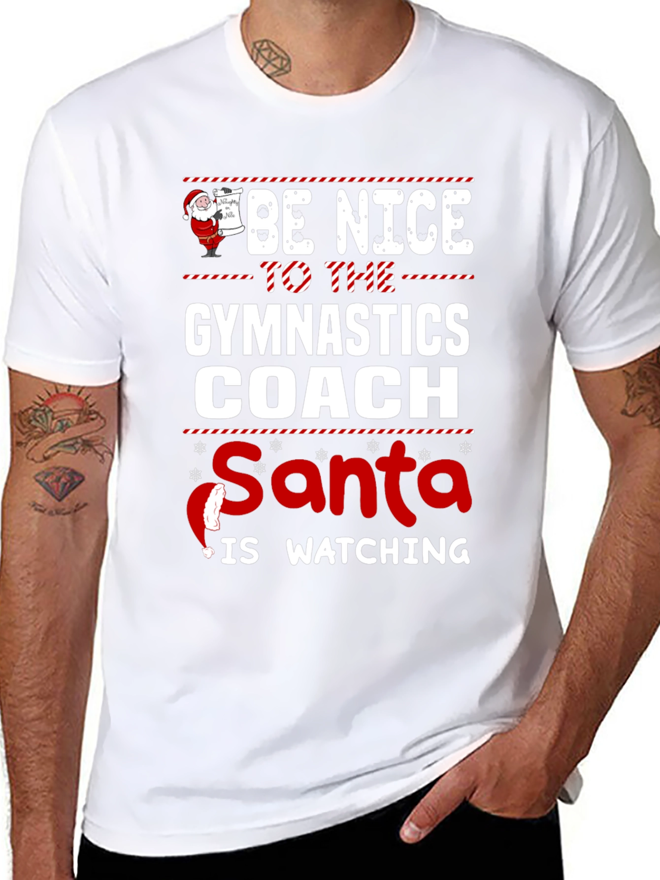 Gymnastics Coach Santa Watching Holiday T-Shirt