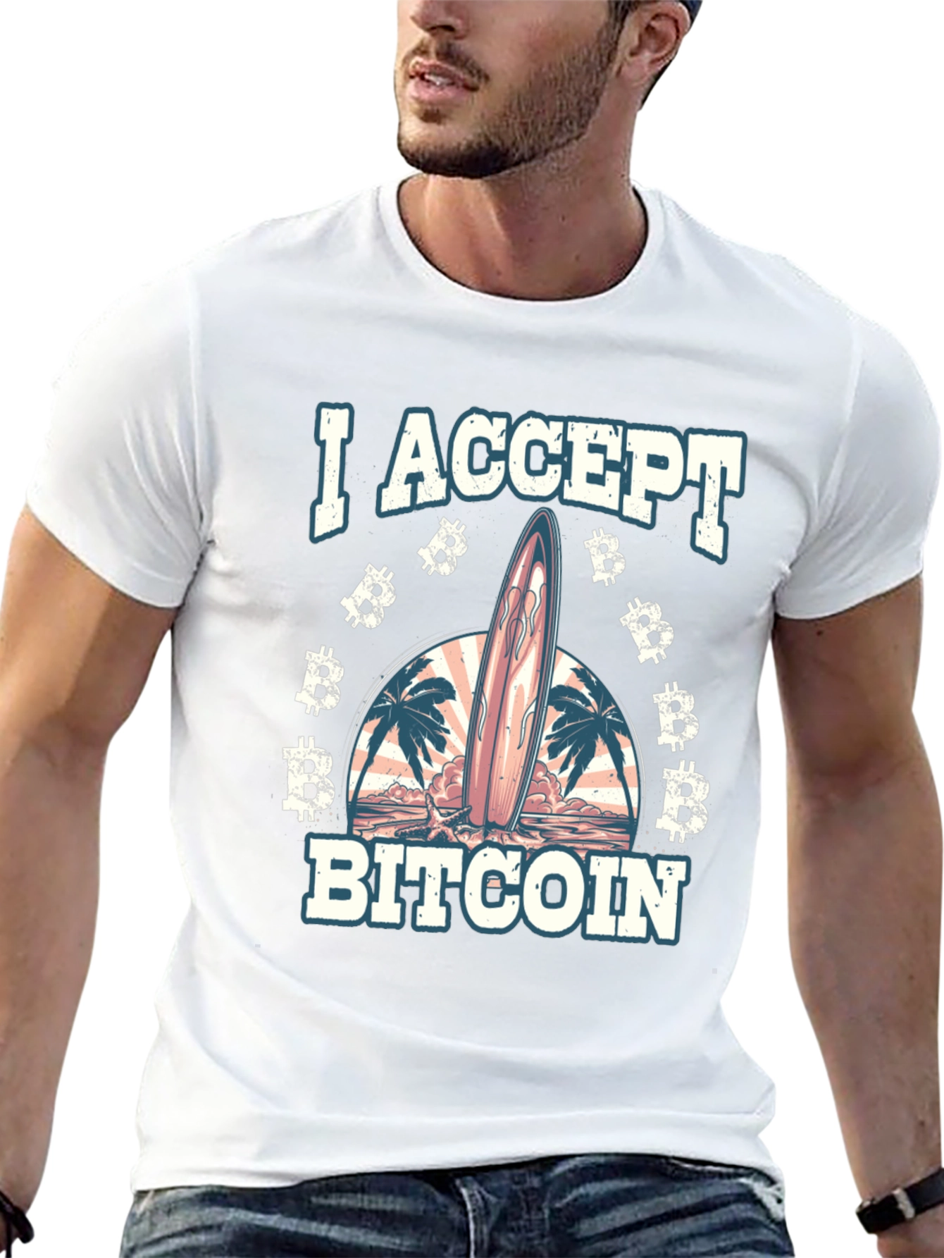 I Accept Bitcoin Surfboard Beach T-Shirt