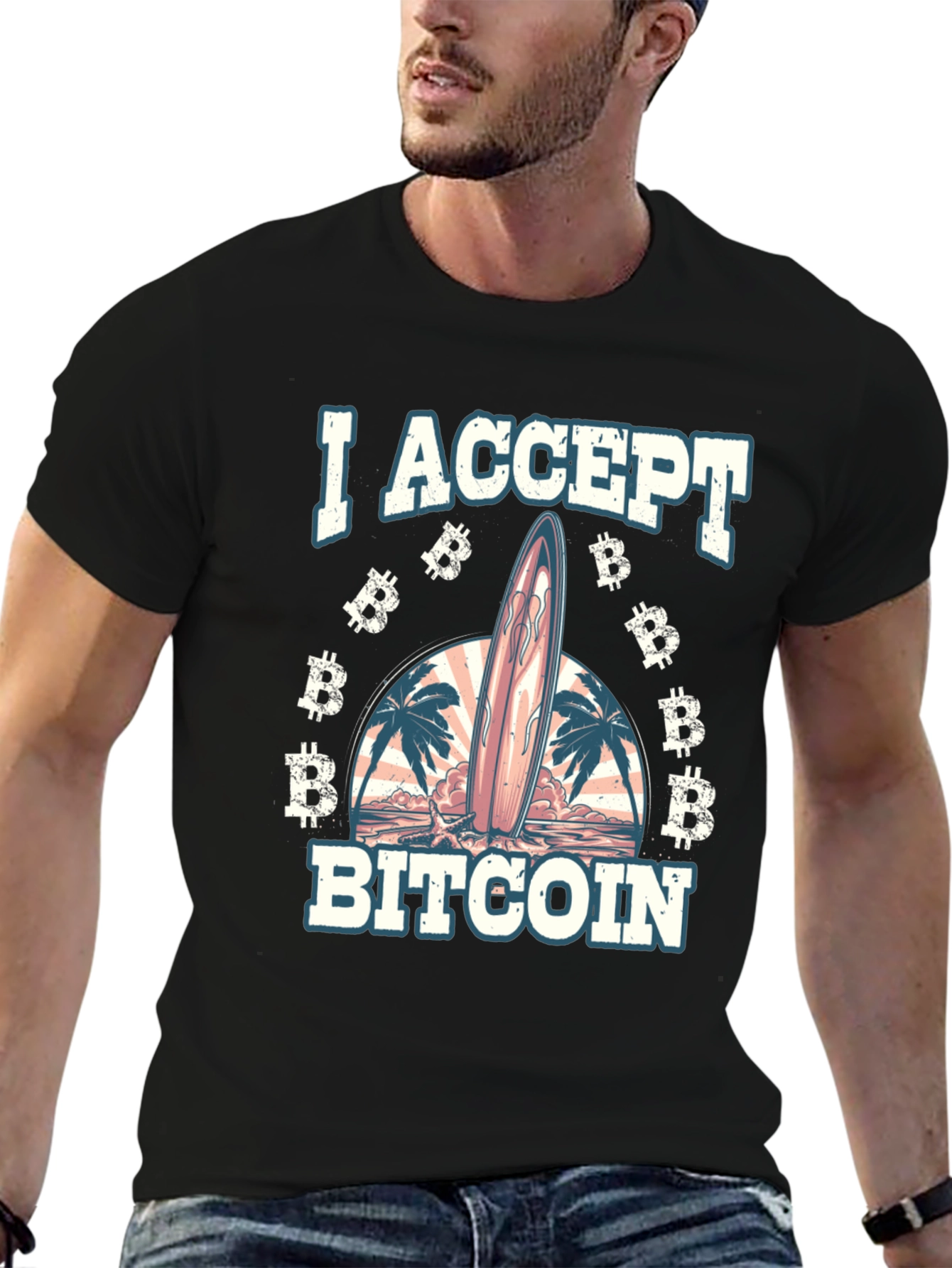 I Accept Bitcoin Surfboard Beach T-Shirt