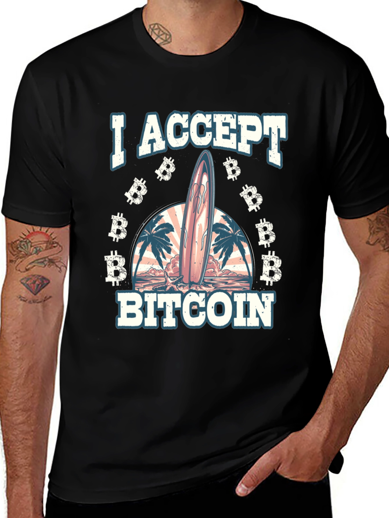 I Accept Bitcoin Surfboard Beach T-Shirt