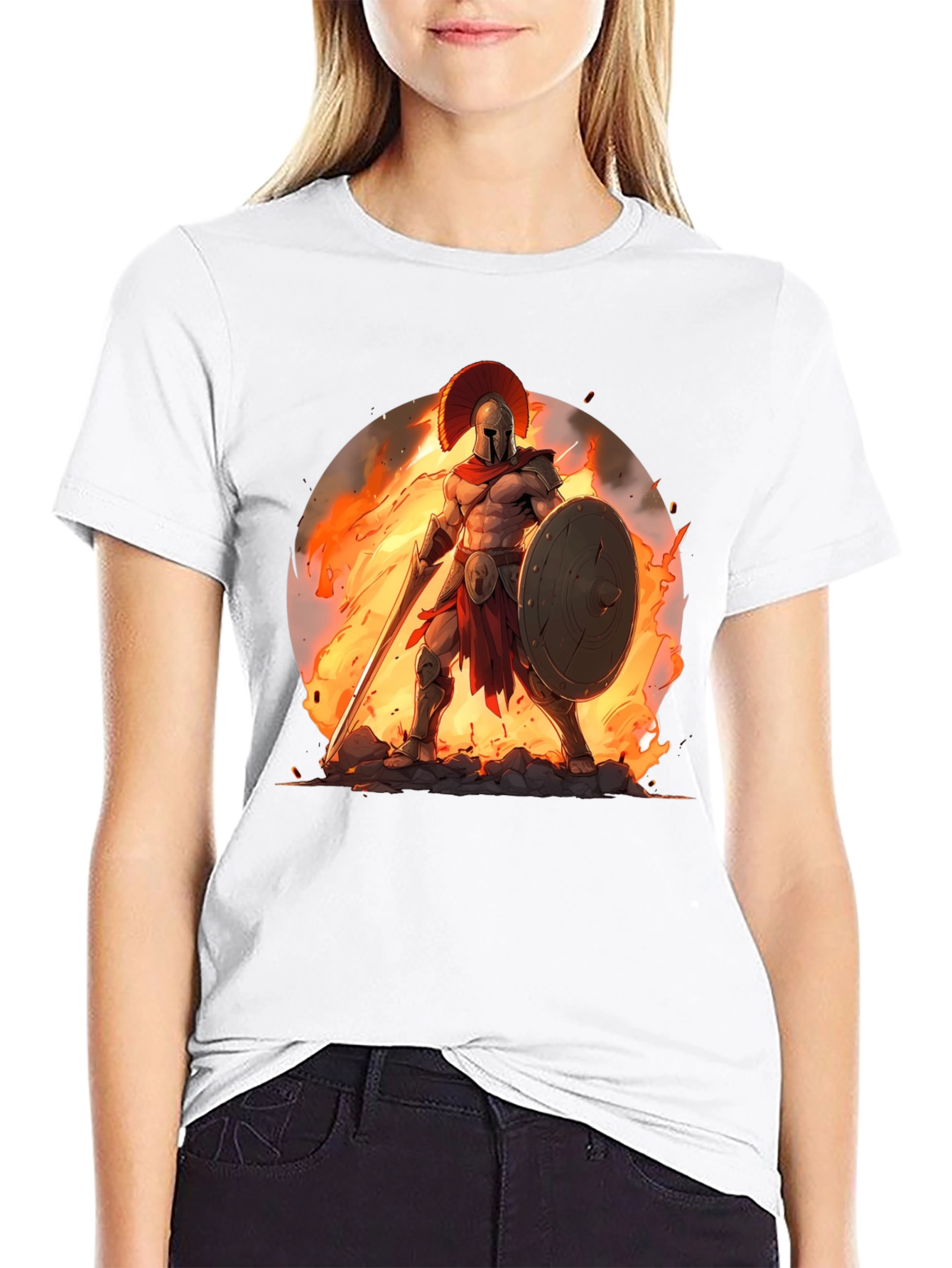 Spartan Warrior Graphic Tee - Black Cotton Blend