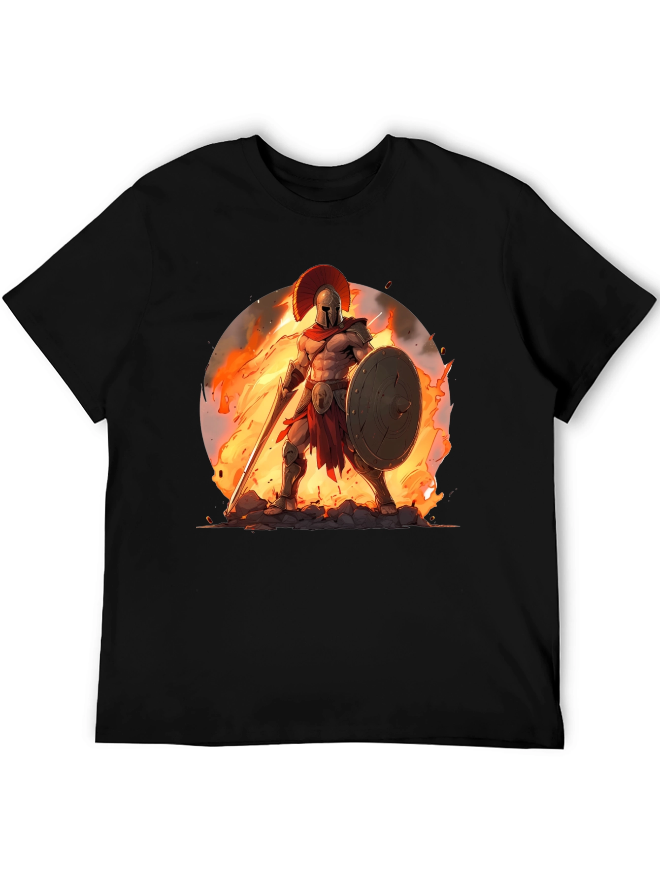Spartan Warrior Graphic Tee - Black Cotton Blend