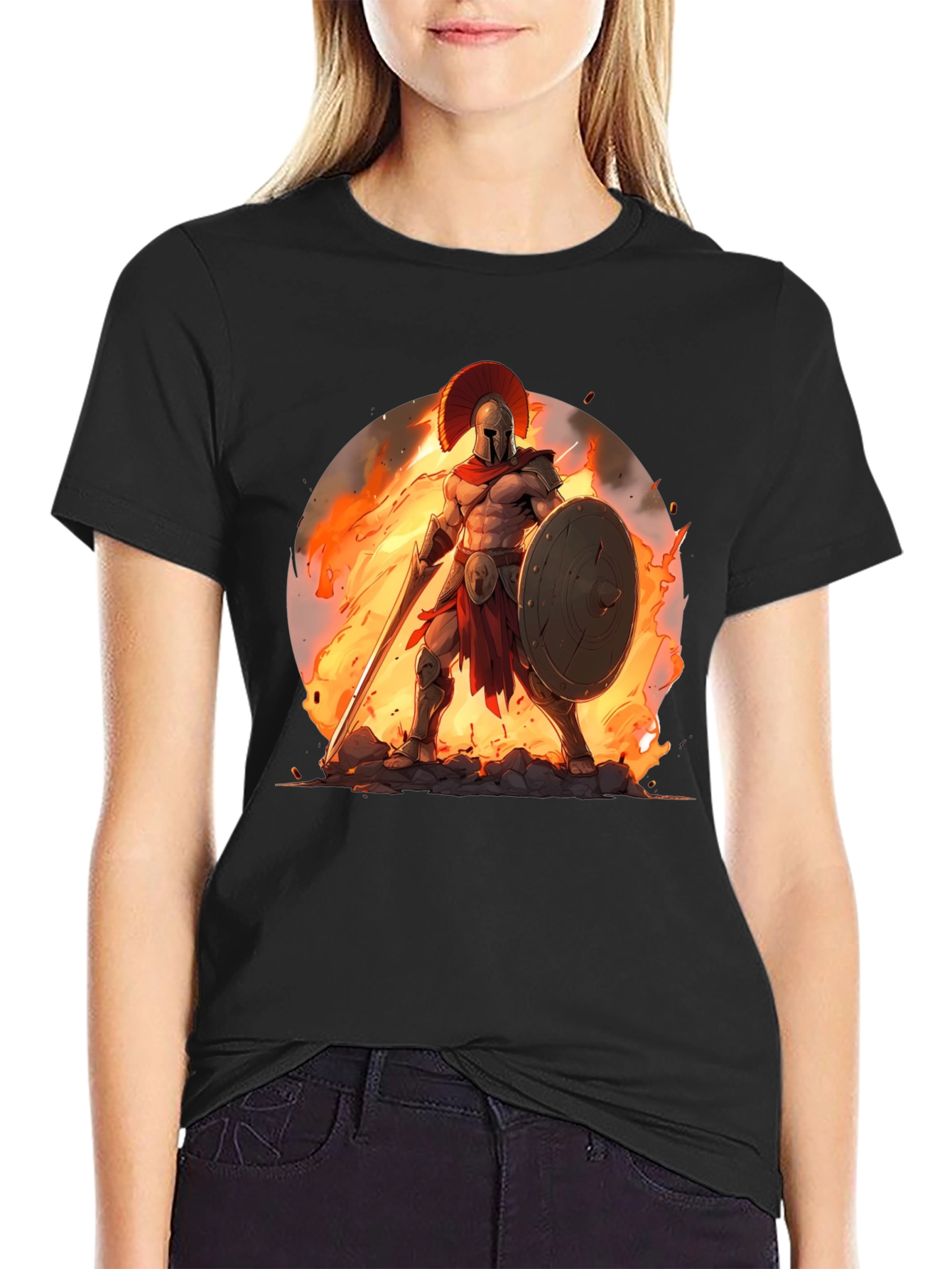 Spartan Warrior Graphic Tee - Black Cotton Blend