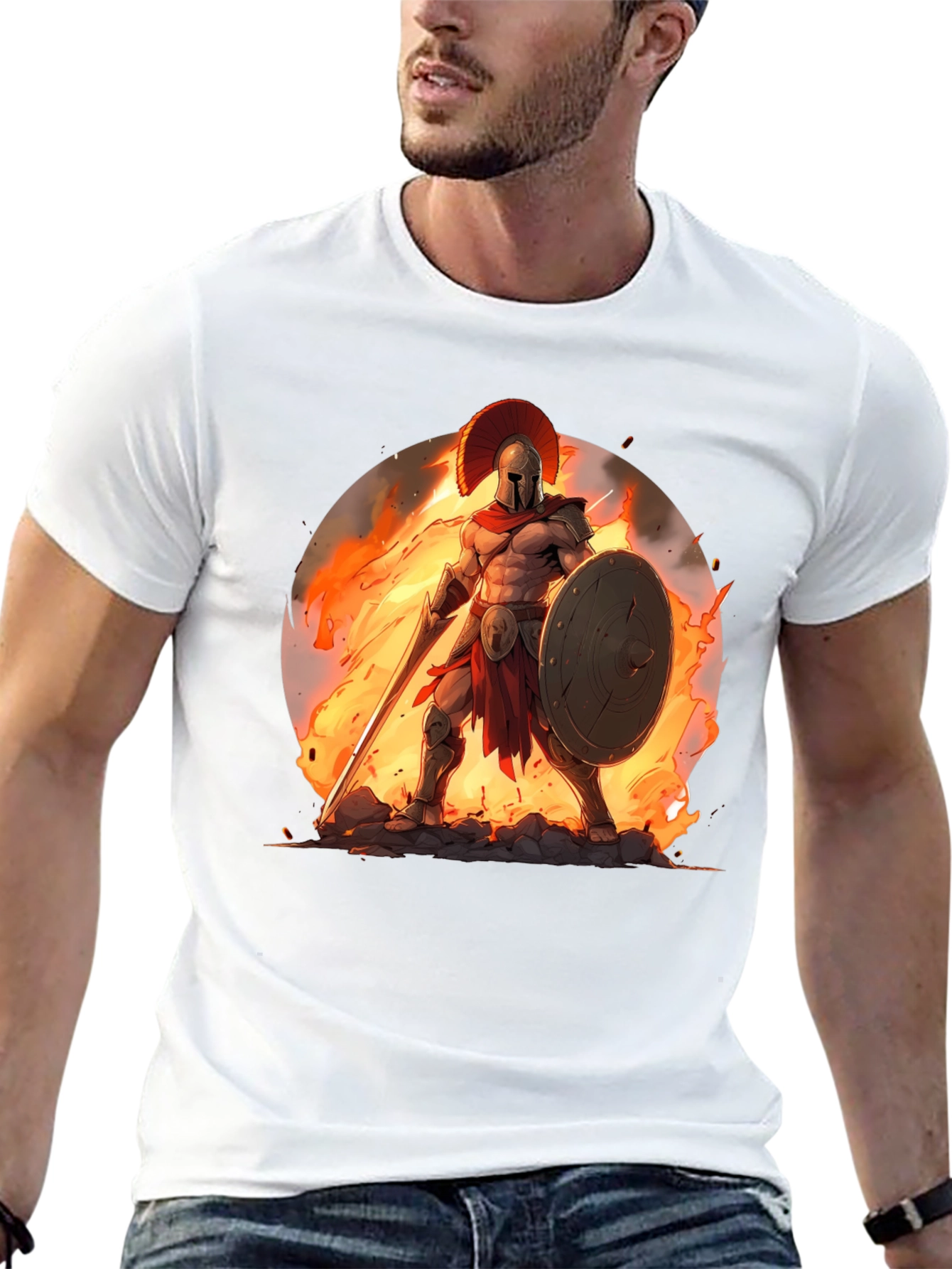 Spartan Warrior Graphic Tee - Black Cotton Blend