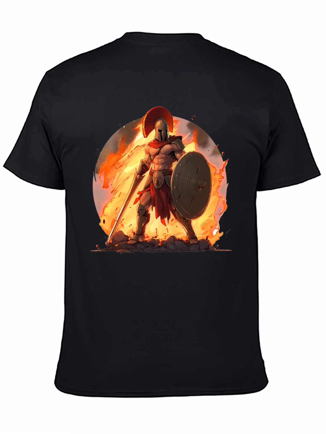 Spartan Warrior Graphic Tee - Black Cotton Blend
