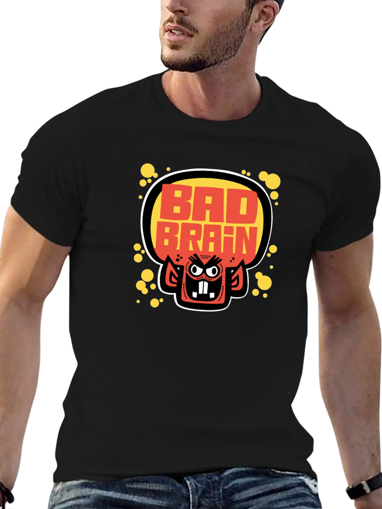 Bad Brains Cartoon Monster Graphic Black T-Shirt