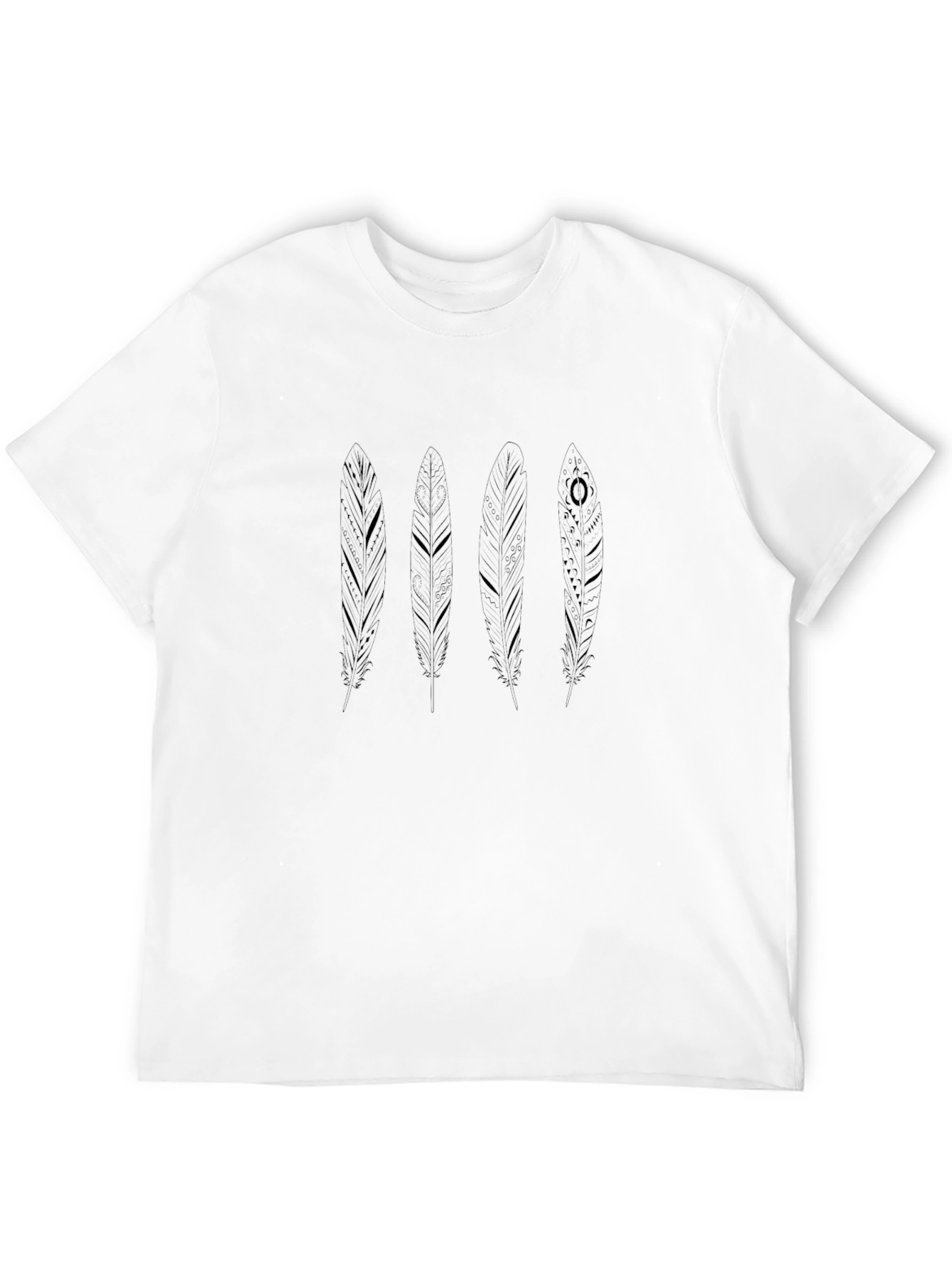 Mens Black Feather Print Tee - Casual Style