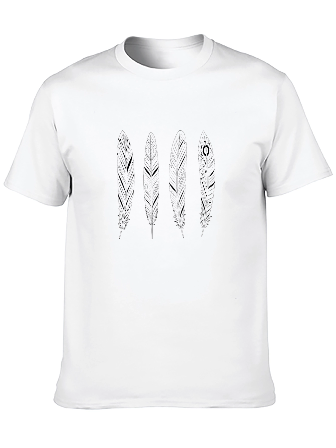 Mens Black Feather Print Tee - Casual Style